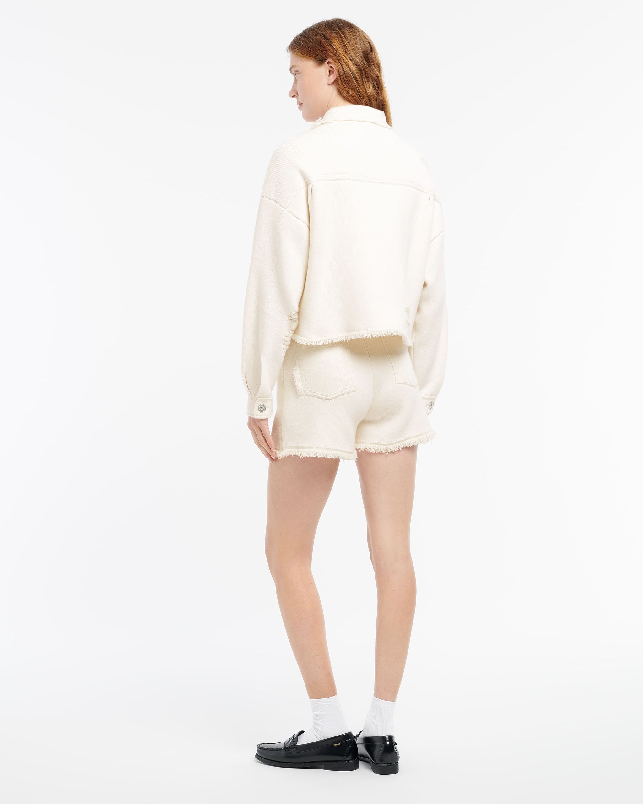 Denim fringed cashmere and cotton jacket | Barrie - Barrie