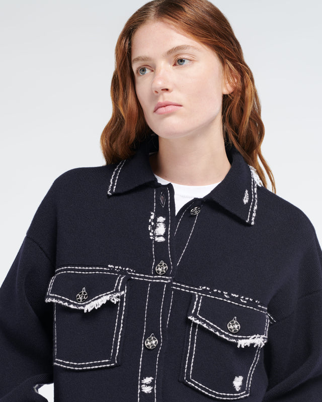 Denim fringed cashmere and cotton jacket | Barrie - Barrie