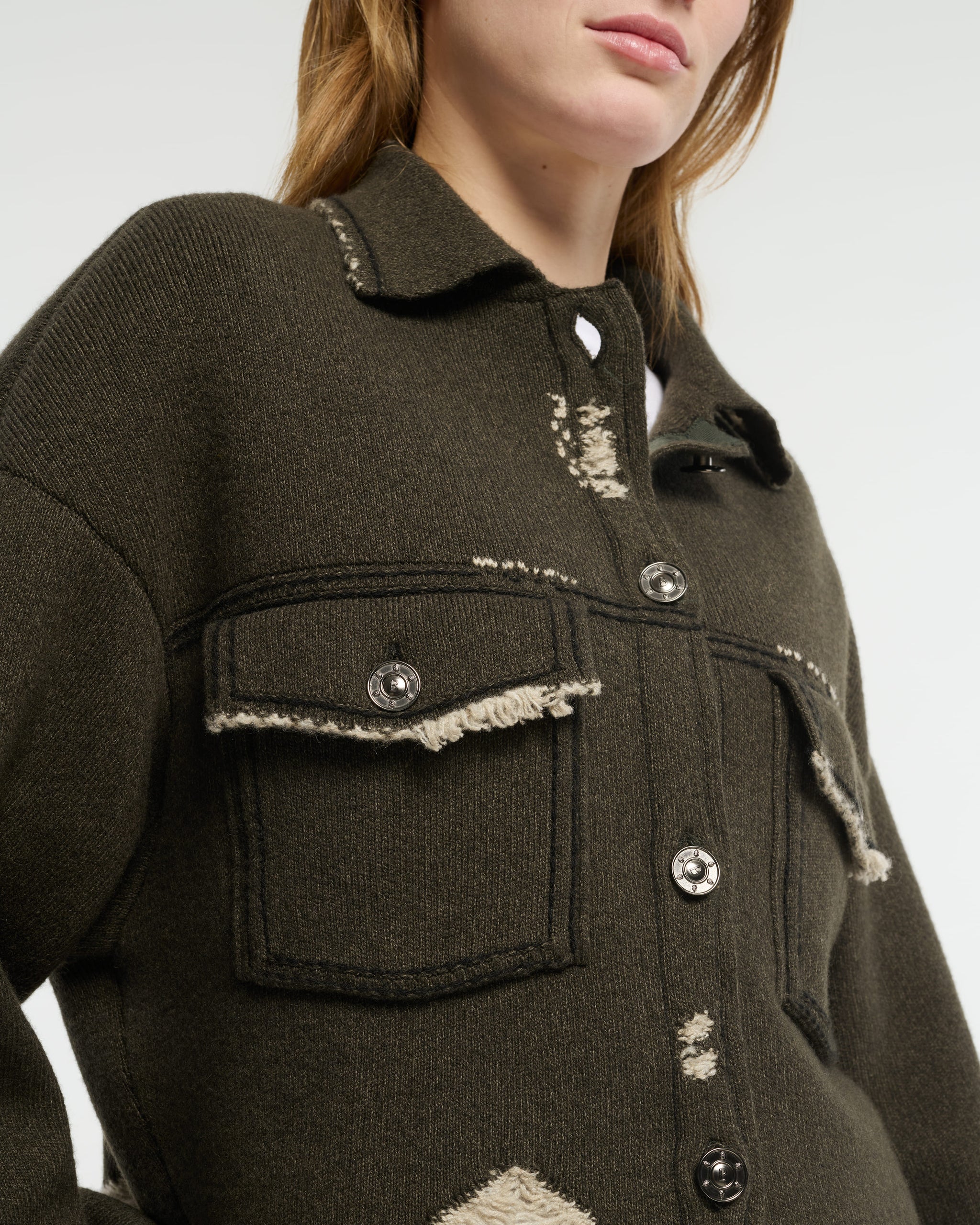 캐시미어와 면 프린지 디테일 데님 재킷 | Barrie - Barrie