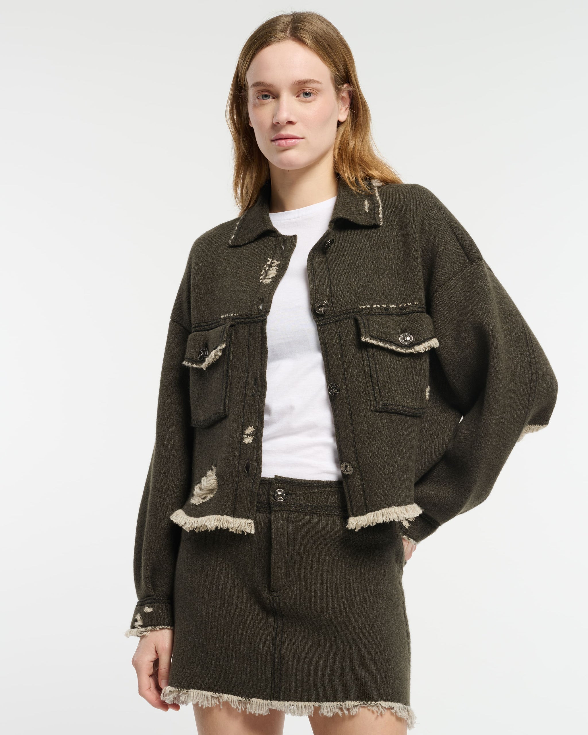 캐시미어와 면 프린지 디테일 데님 재킷 | Barrie - Barrie