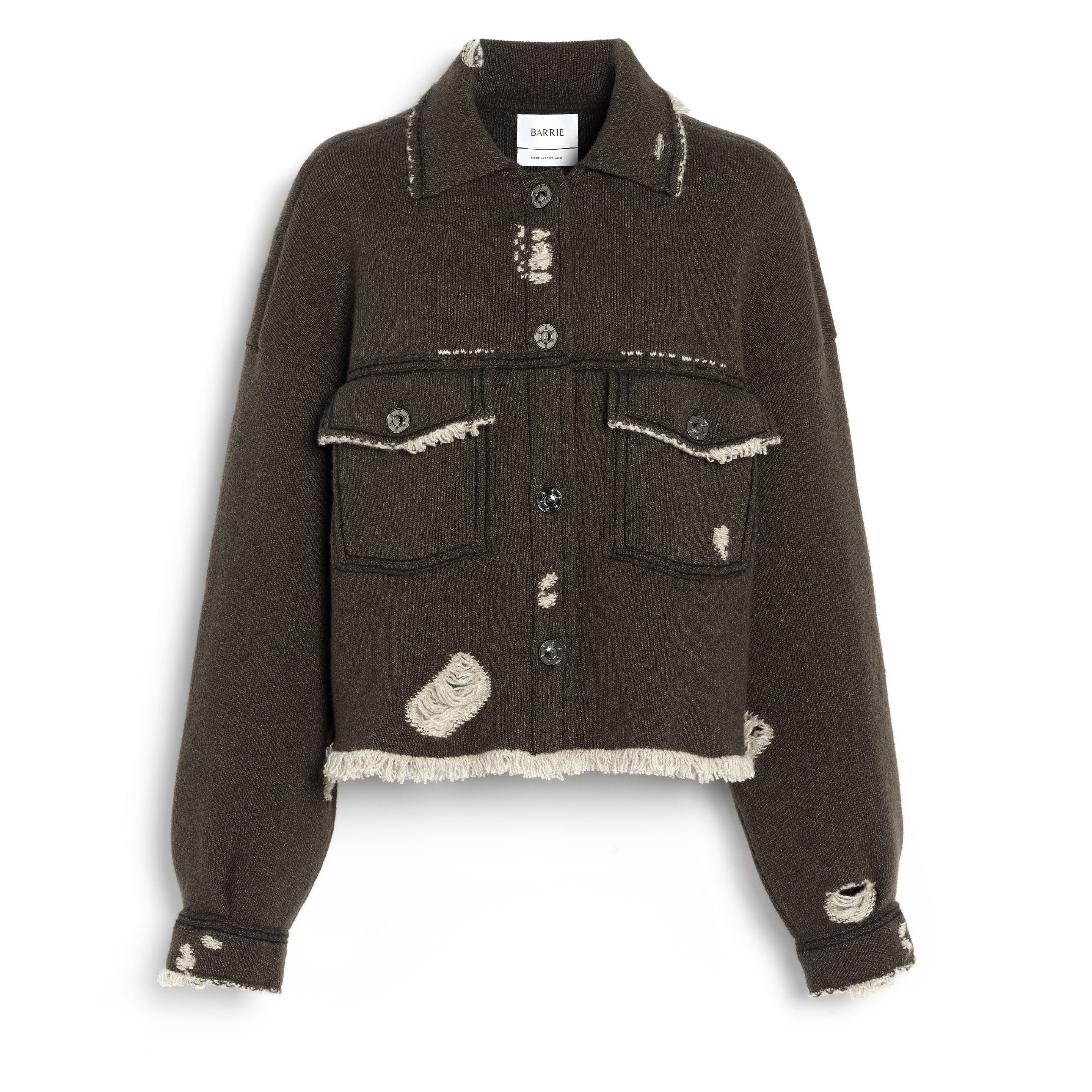 Denim fringed cashmere and cotton jacket