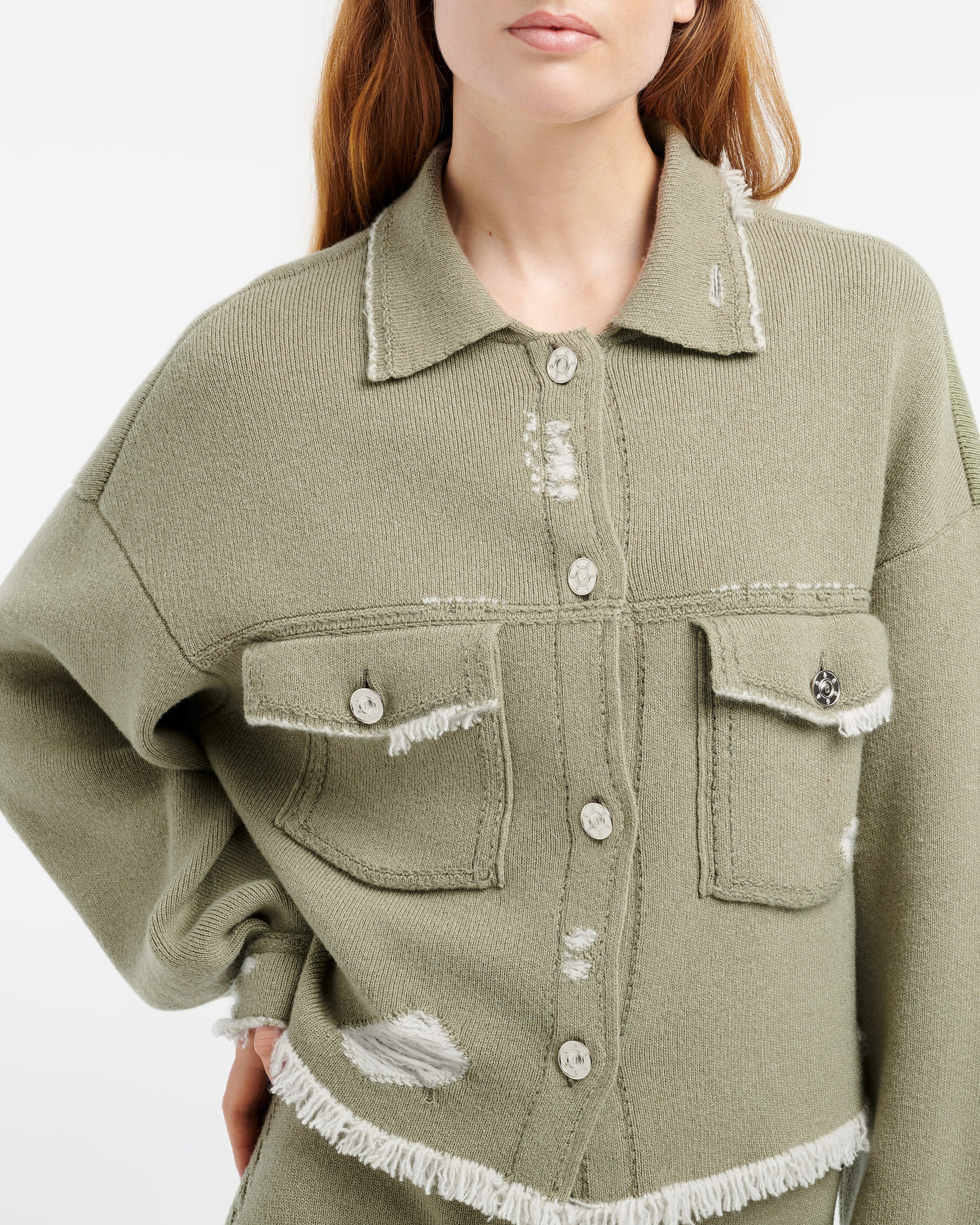 Denim fringed cashmere and cotton jacket | Barrie - Barrie