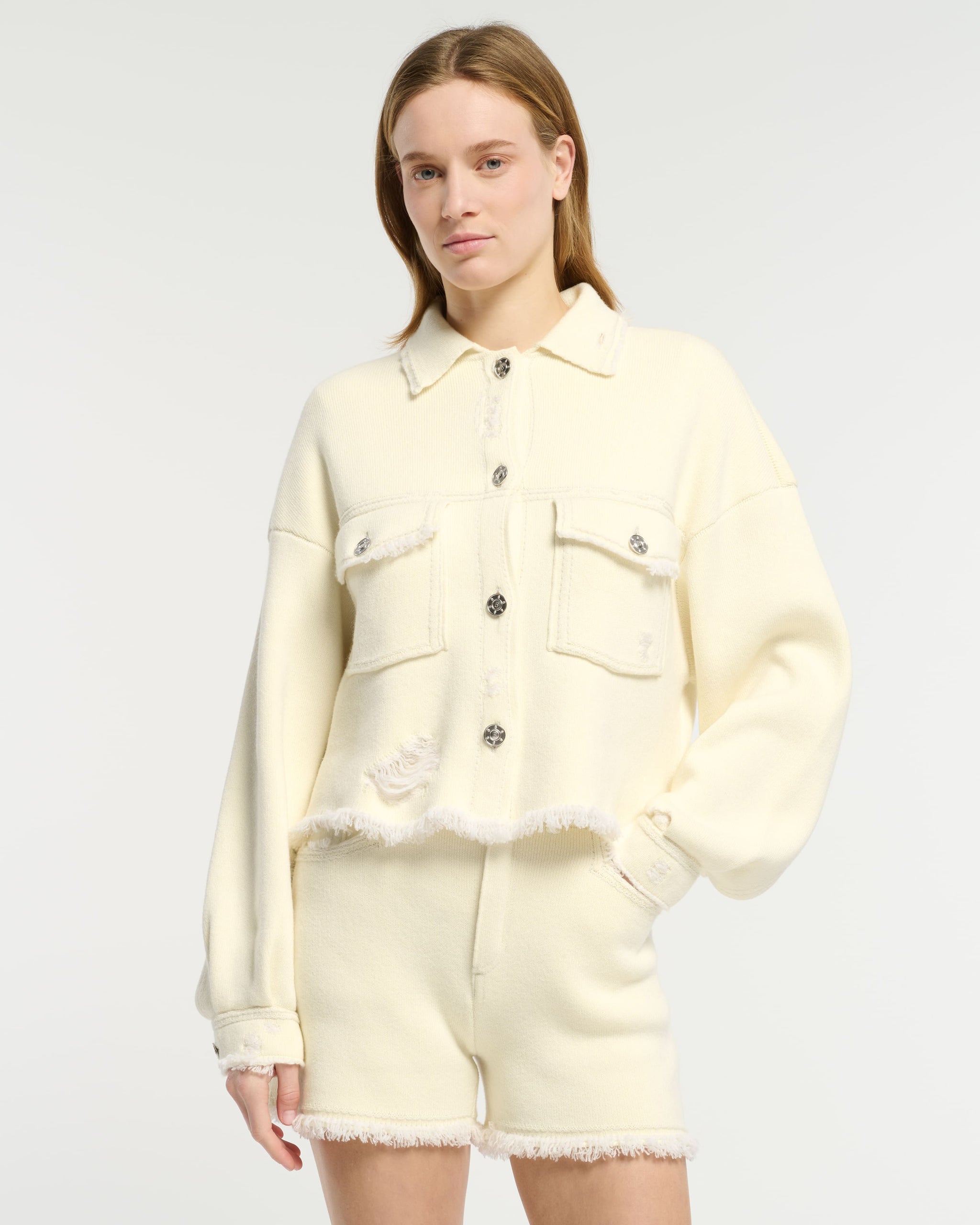 Veste Denim à franges en cachemire et coton | Barrie - Barrie