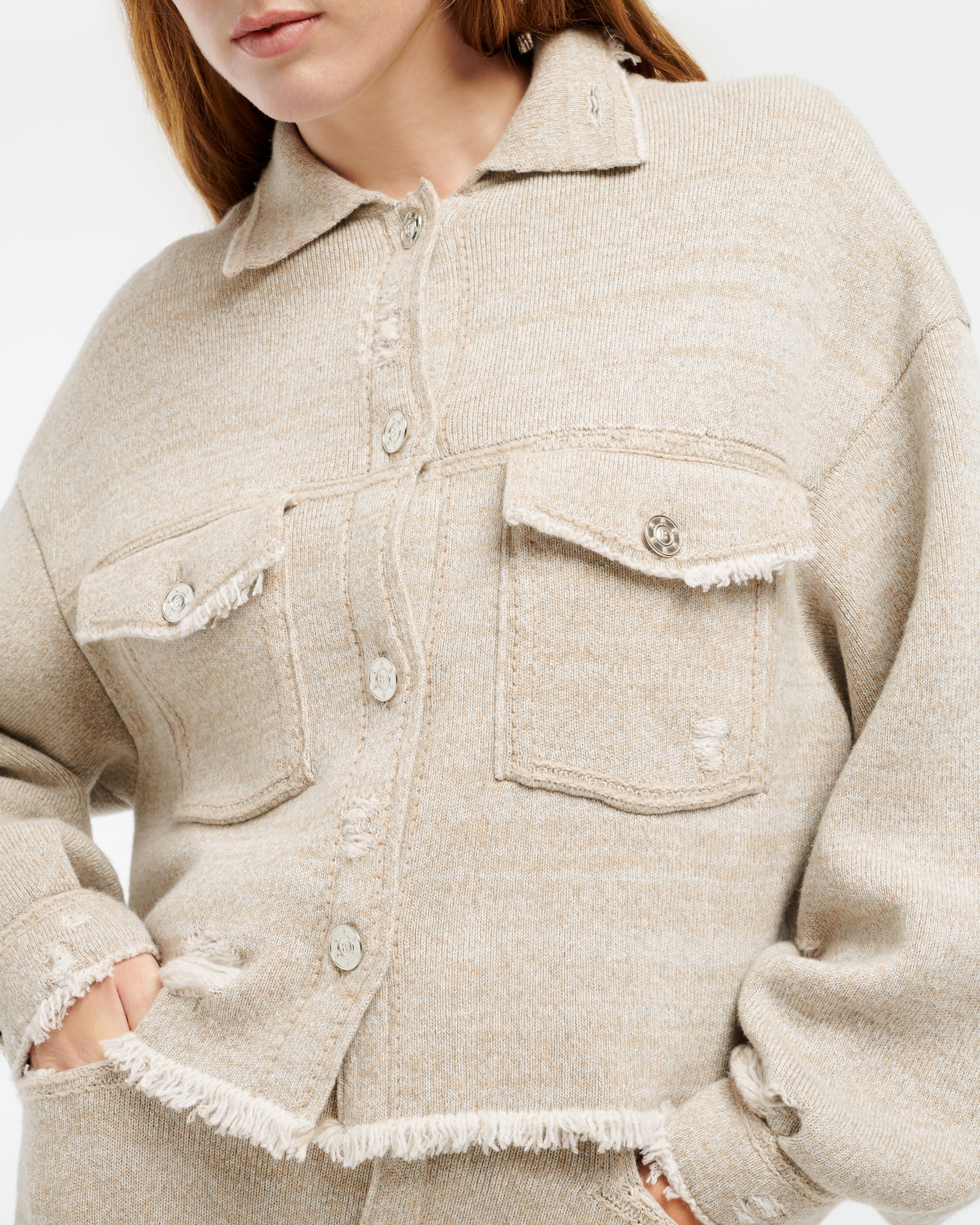 Denim fringed cashmere and cotton jacket | Barrie - Barrie