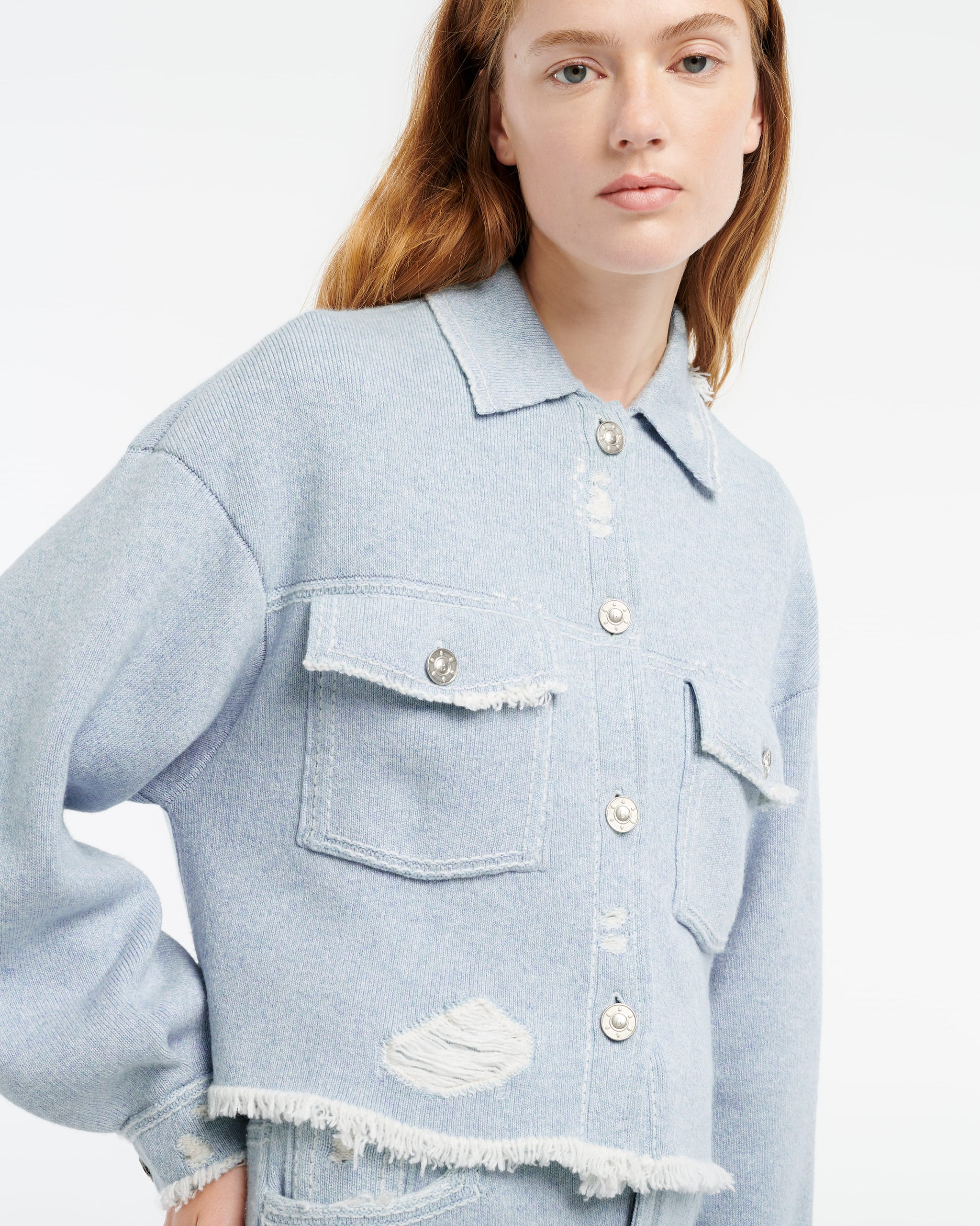 Denim fringed cashmere and cotton jacket | Barrie - Barrie