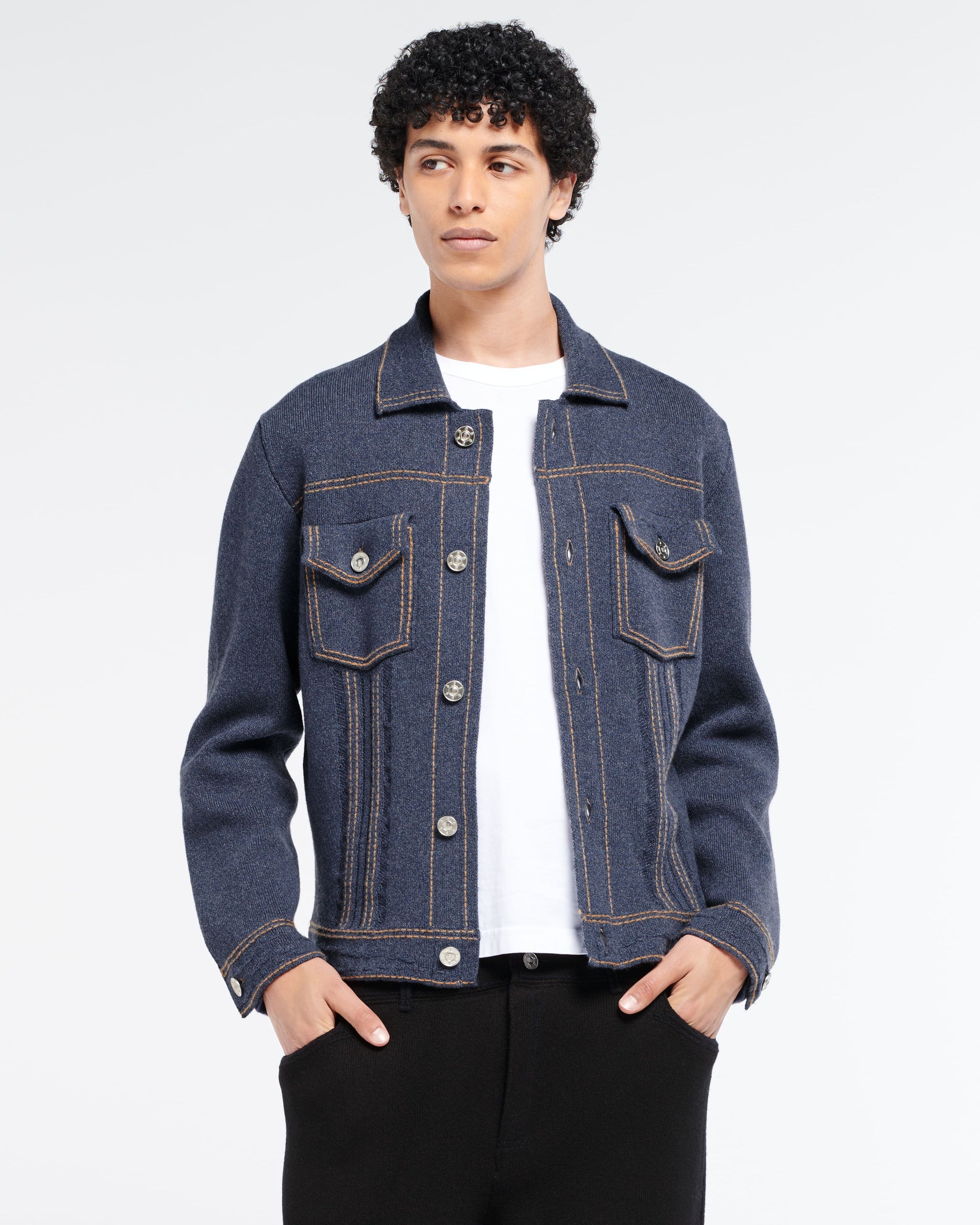 Denim fitted cashmere and cotton jacket | Barrie - Barrie