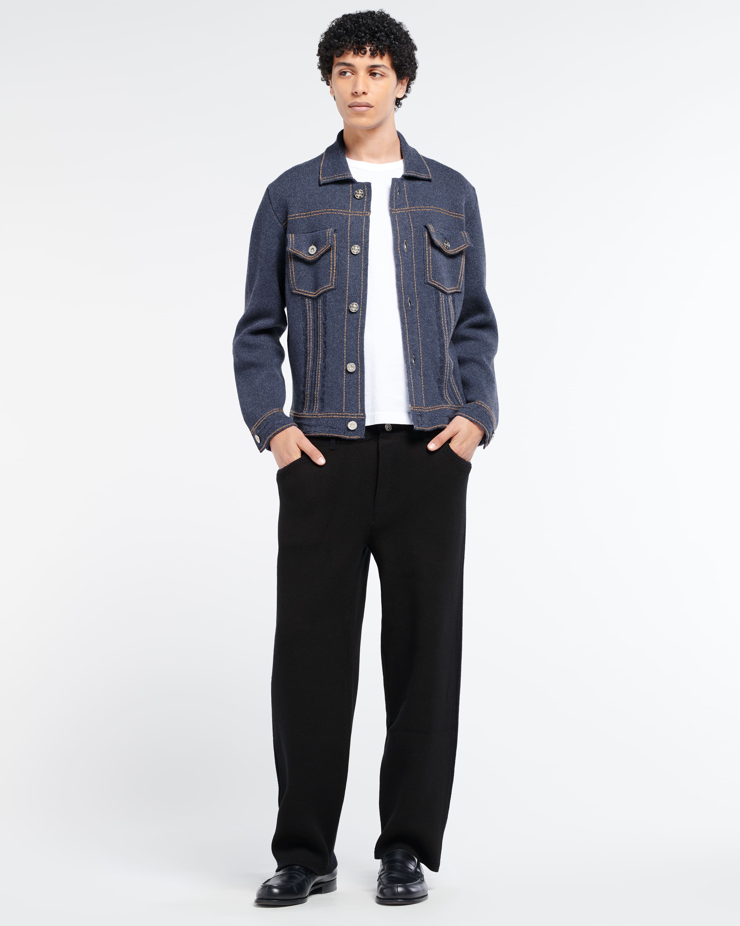 Denim fitted cashmere and cotton jacket – Barrie