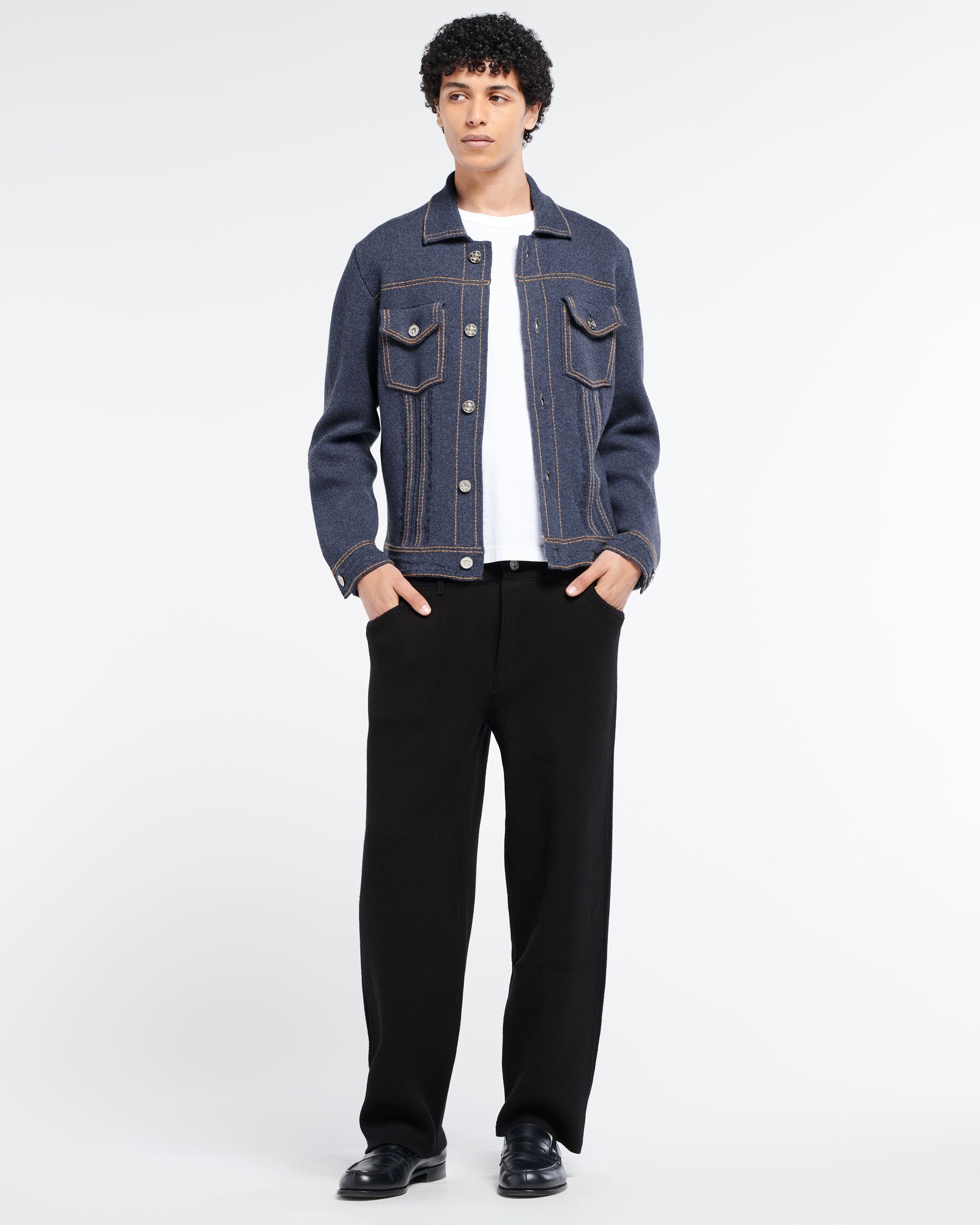 Denim fitted cashmere and cotton jacket | Barrie - Barrie