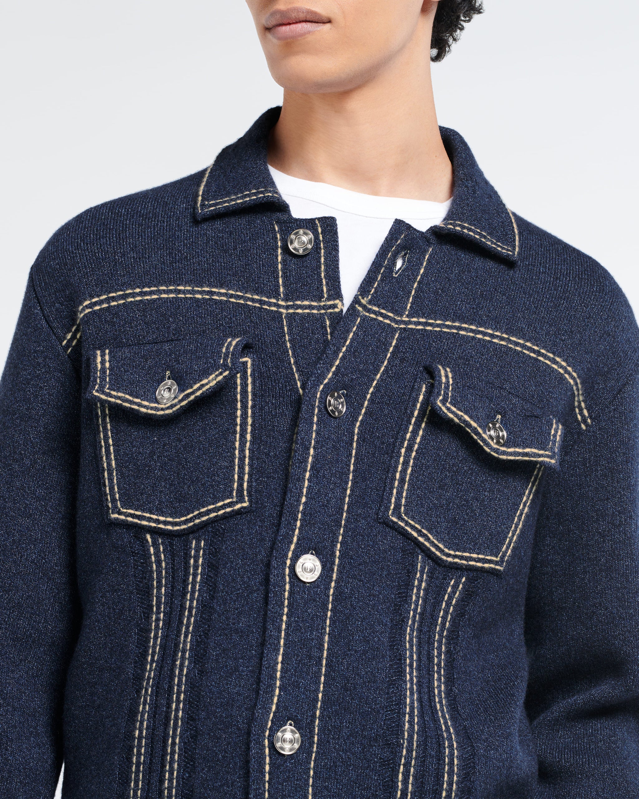 Denim fitted cashmere and cotton jacket | Barrie - Barrie