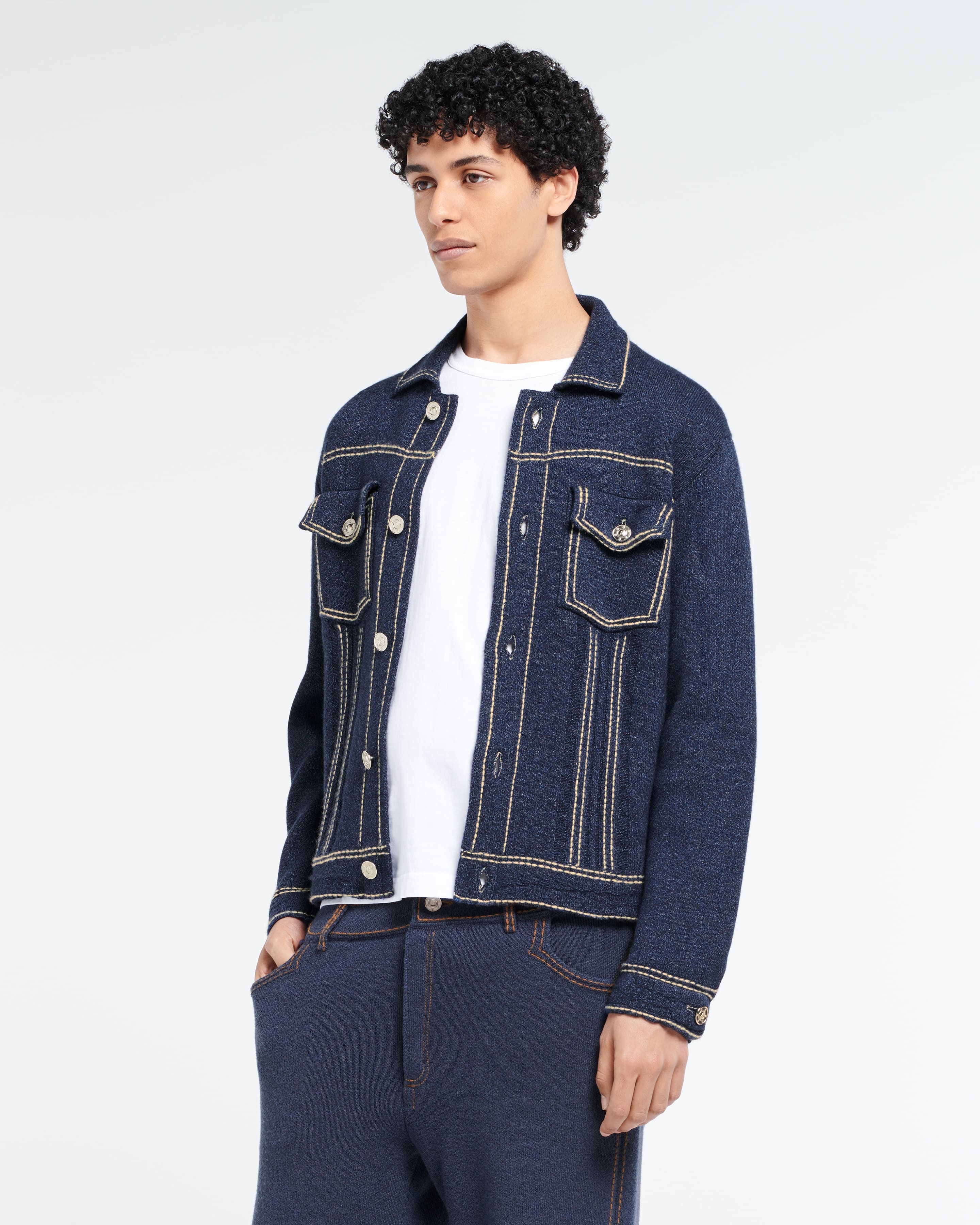 Denim fitted cashmere and cotton jacket – Barrie