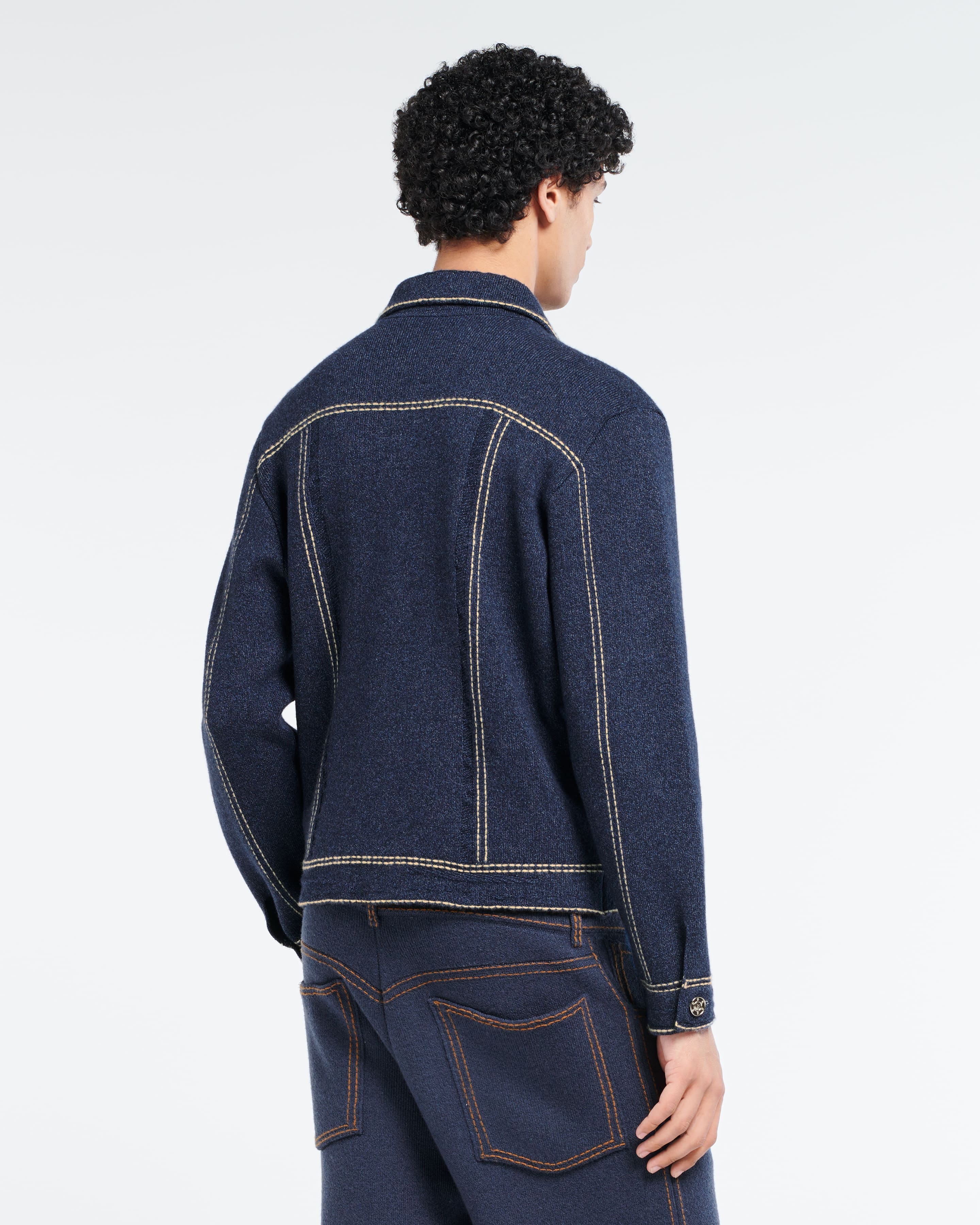 Denim fitted cashmere and cotton jacket – Barrie