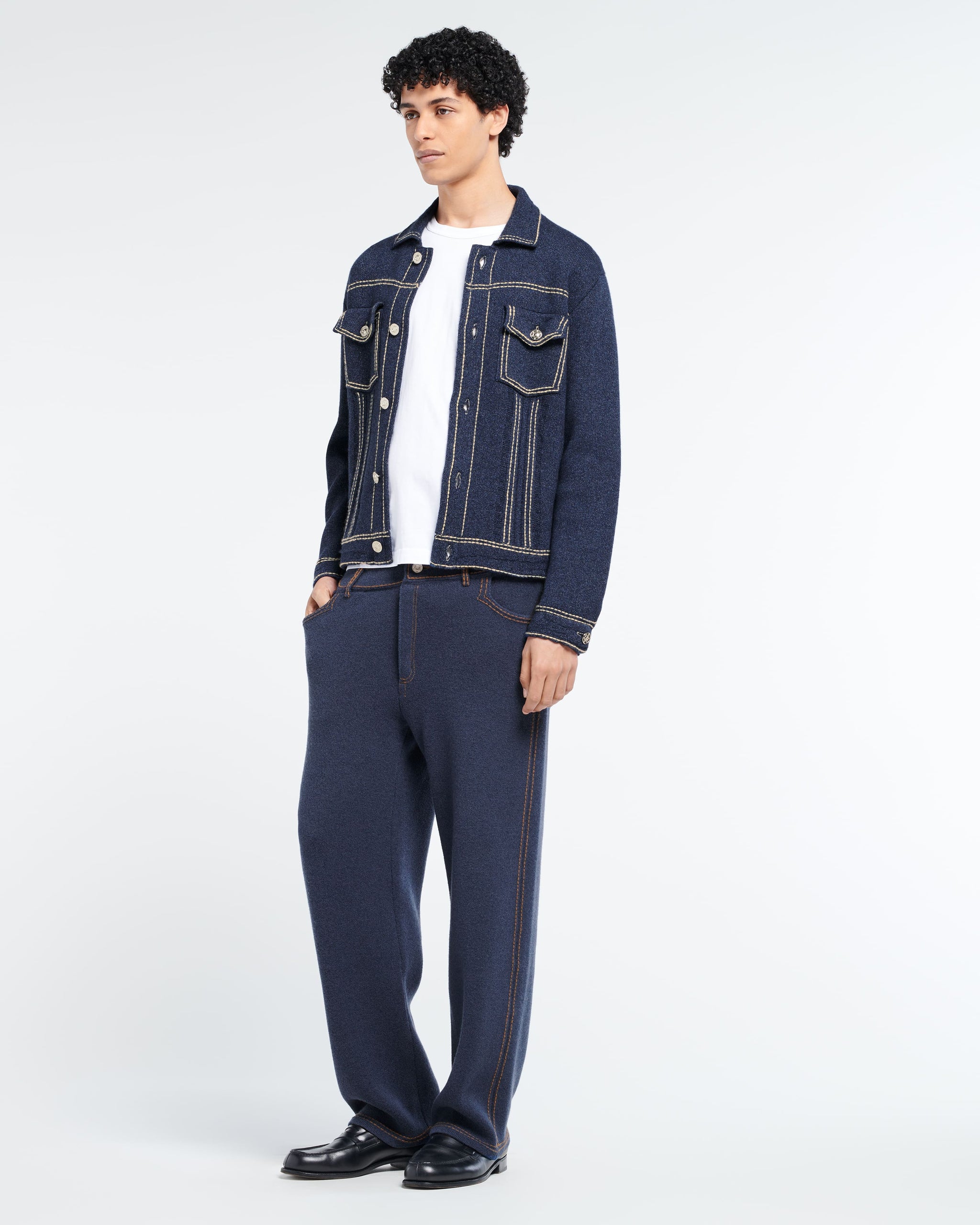 Denim fitted cashmere and cotton jacket | Barrie - Barrie