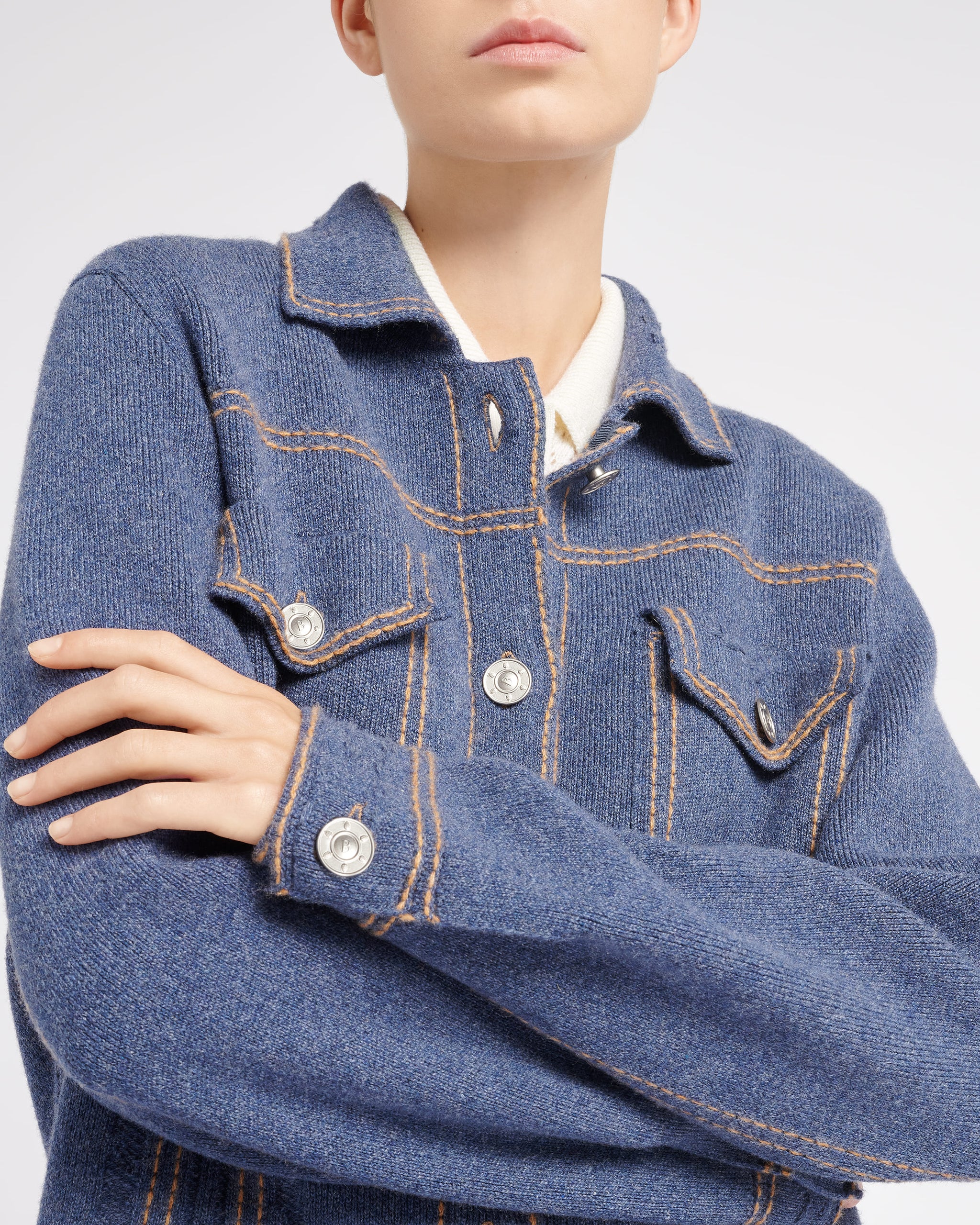 Denim regular cashmere and cotton jacket – Barrie.com 
