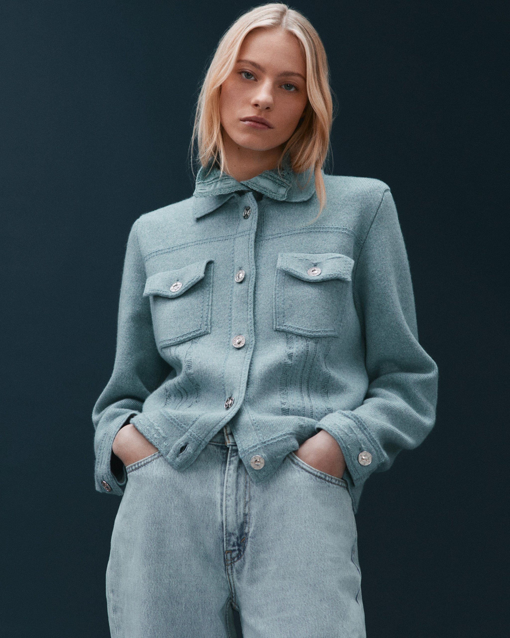 Veste Denim en cachemire et coton à coupe droite | Barrie - Barrie