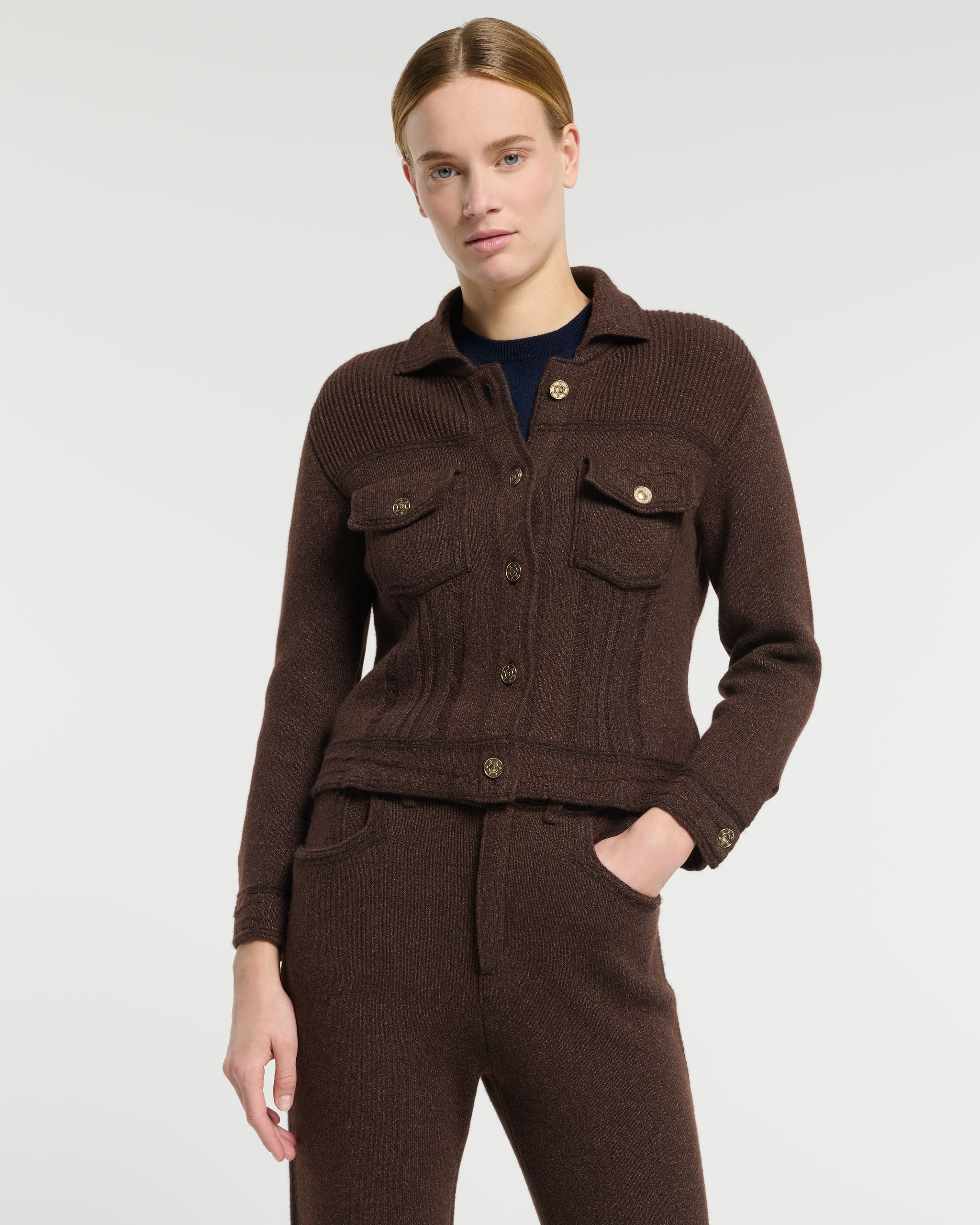 Denim fitted cashmere and cotton jacket | Barrie - Barrie