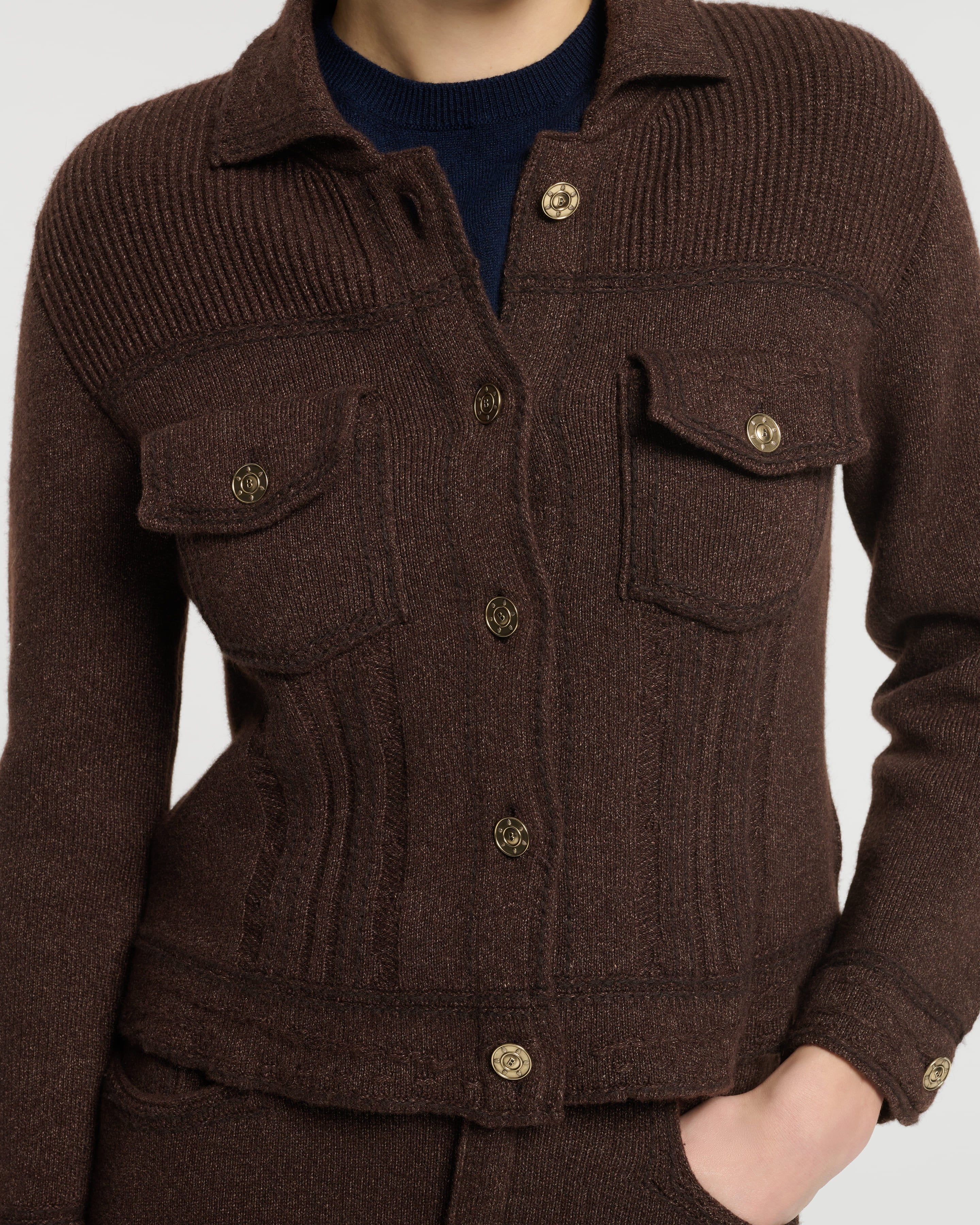 Denim fitted cashmere and cotton jacket – Barrie