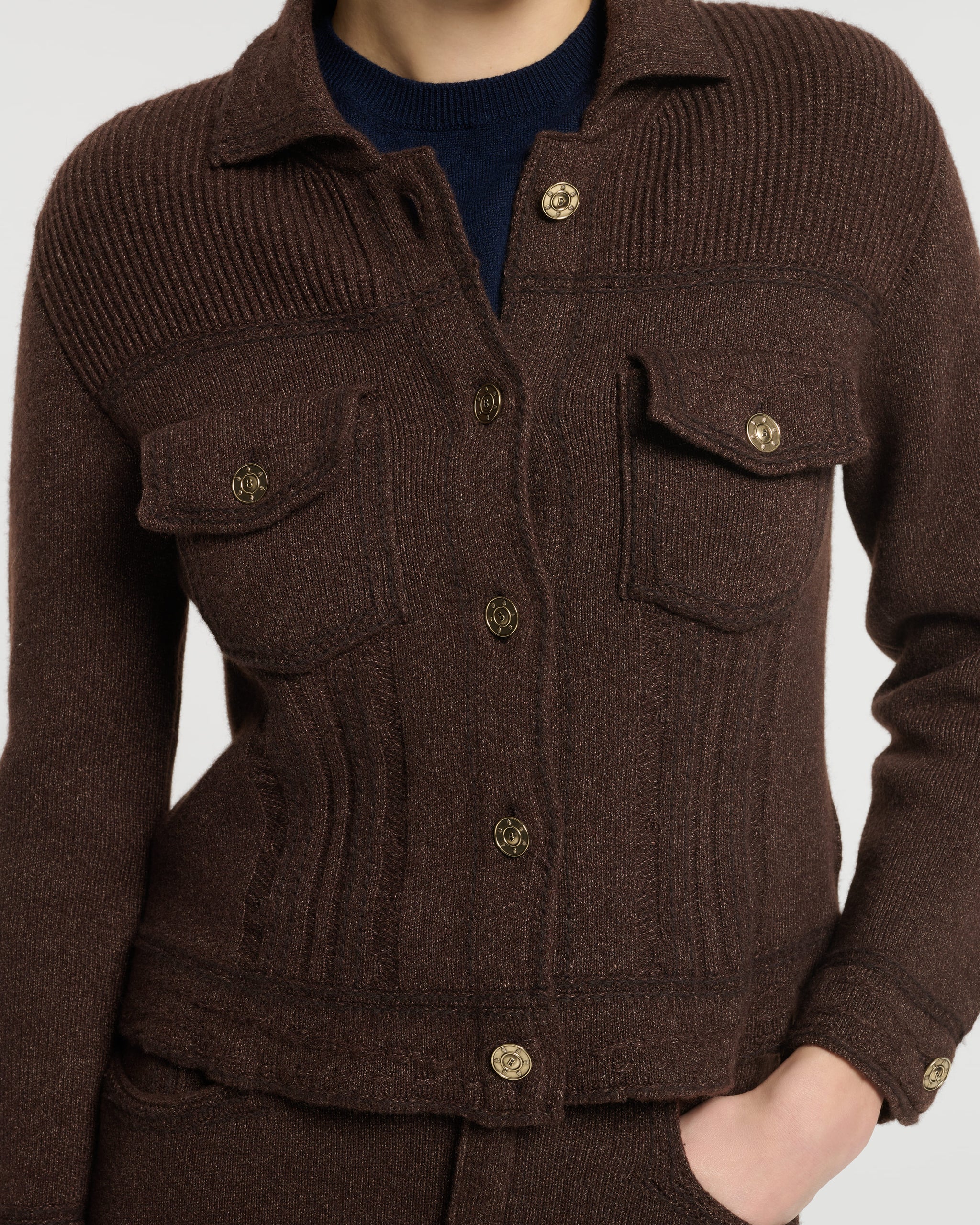 Denim fitted cashmere and cotton jacket | Barrie - Barrie