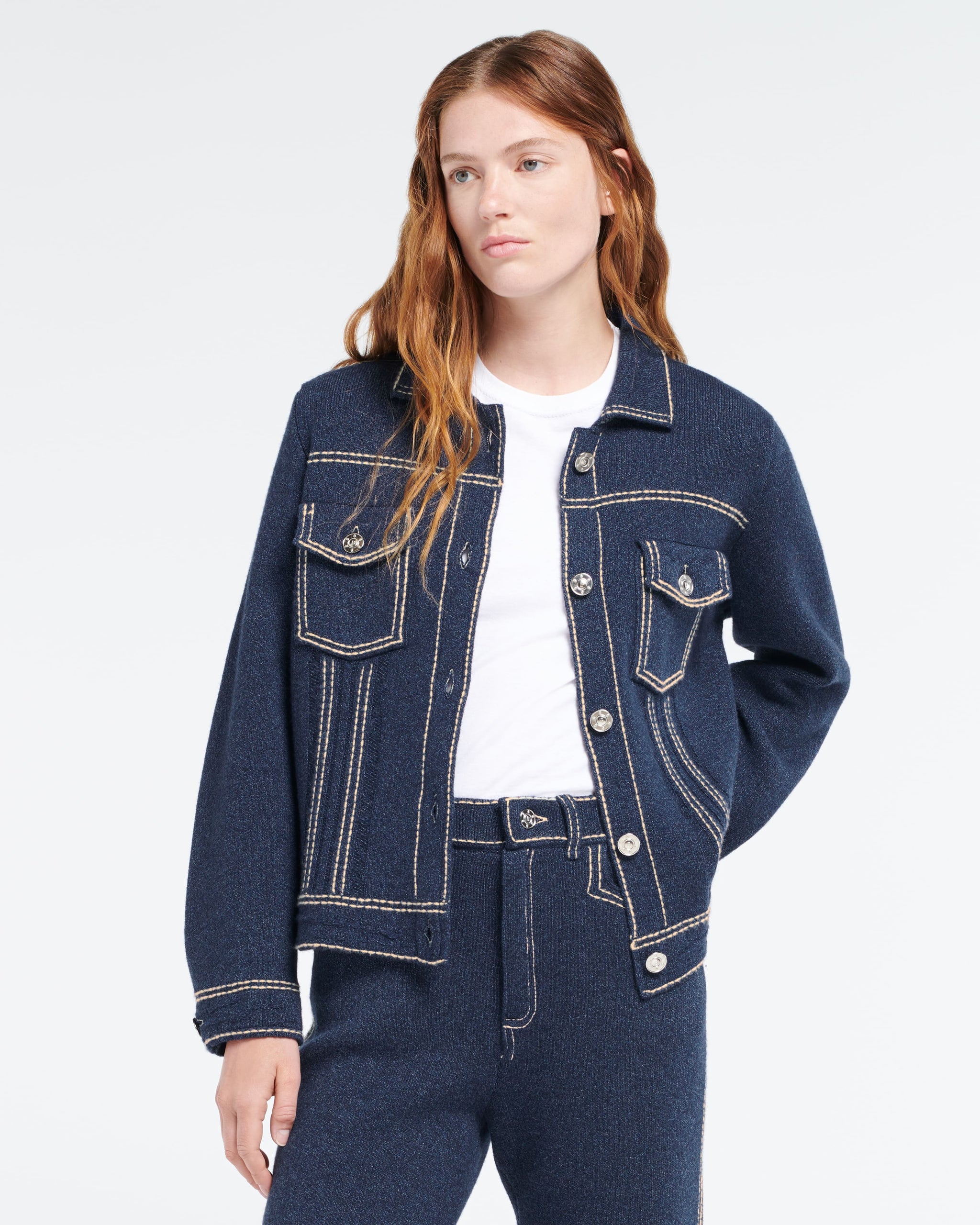 Veste Denim en cachemire et coton à coupe droite | Barrie - Barrie