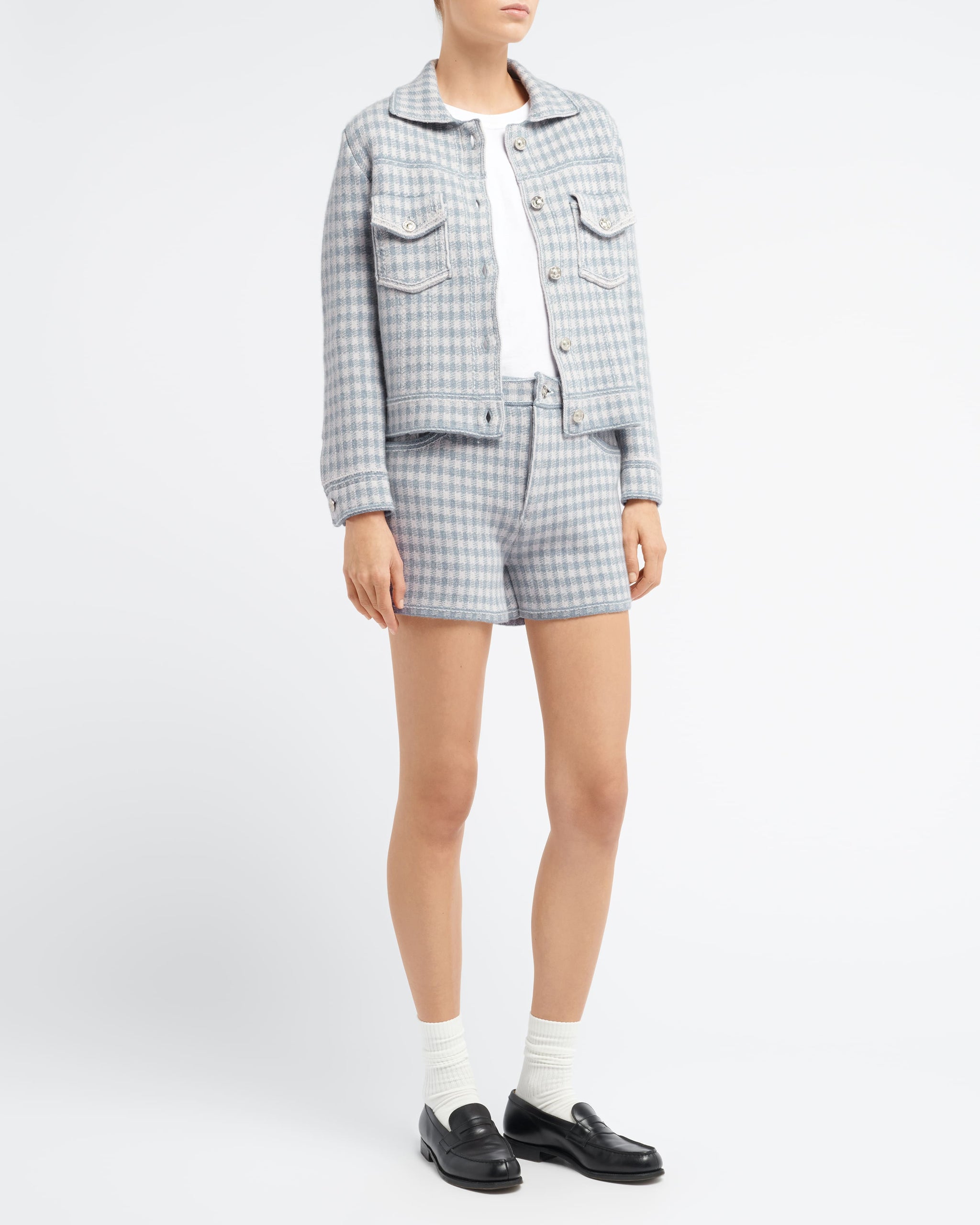 Veste Denim ajustée en cachemire et coton à motif vichy | Barrie - Barrie