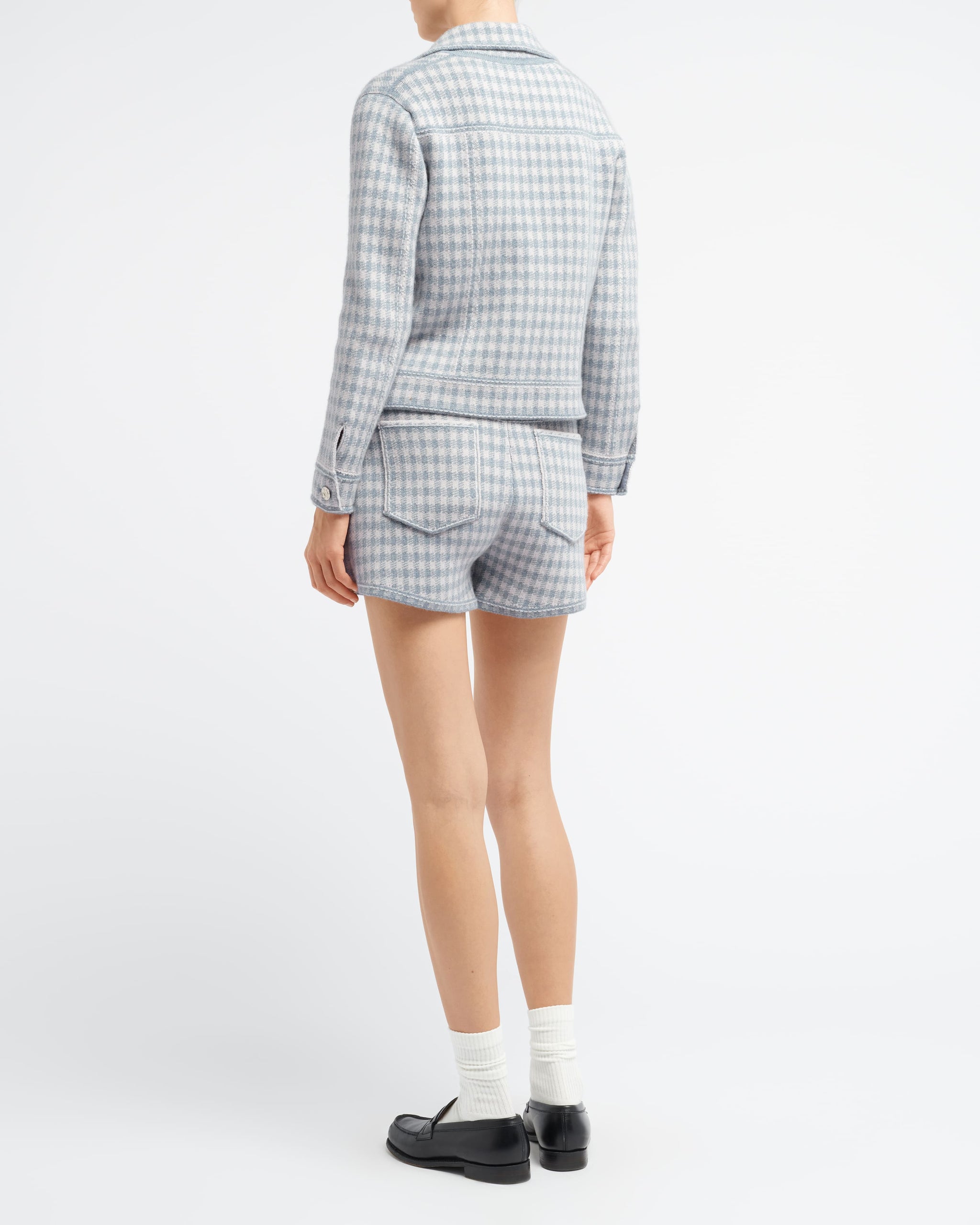 Veste Denim ajustée en cachemire et coton à motif vichy | Barrie - Barrie