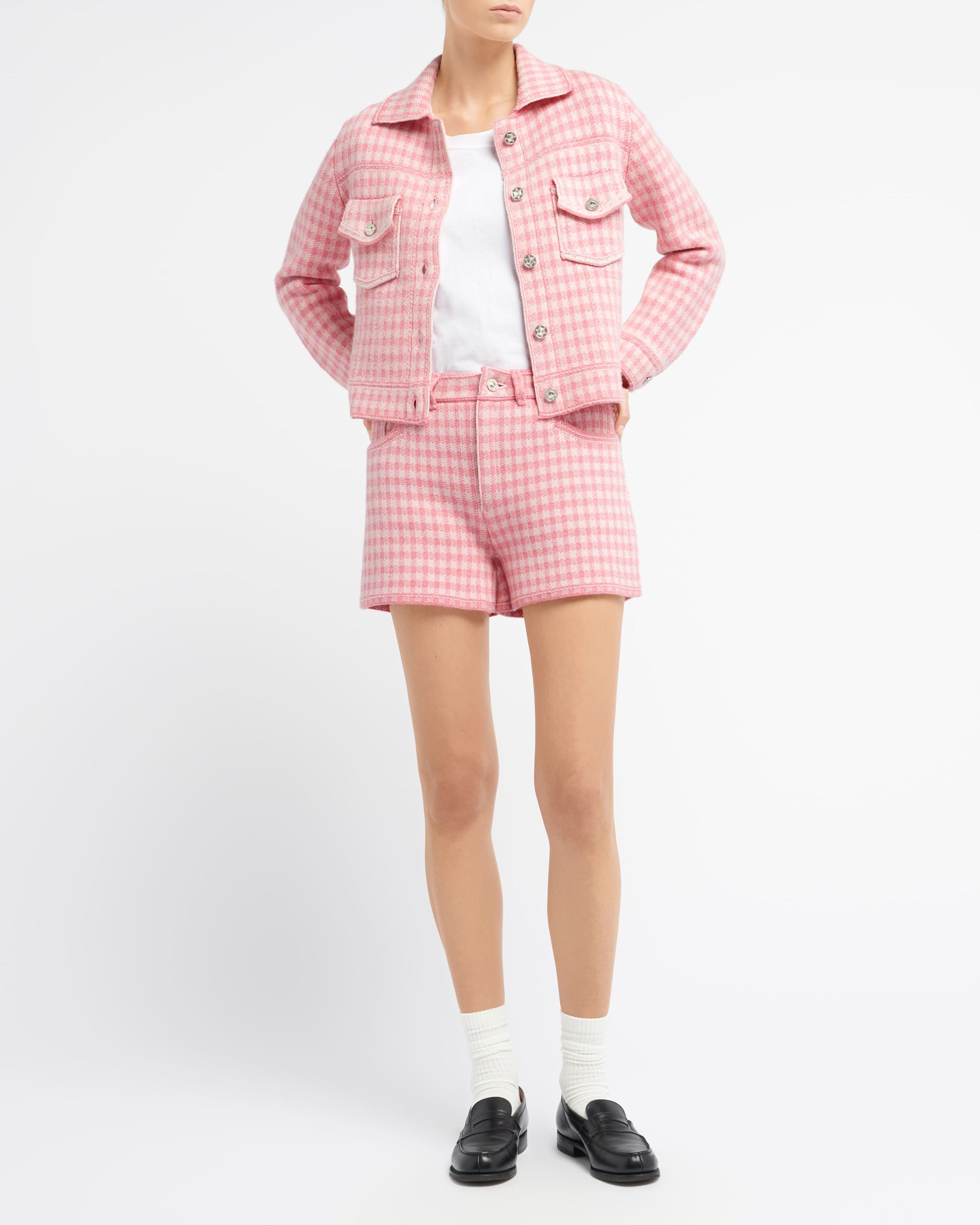 Veste Denim ajustée en cachemire et coton à motif vichy | Barrie - Barrie