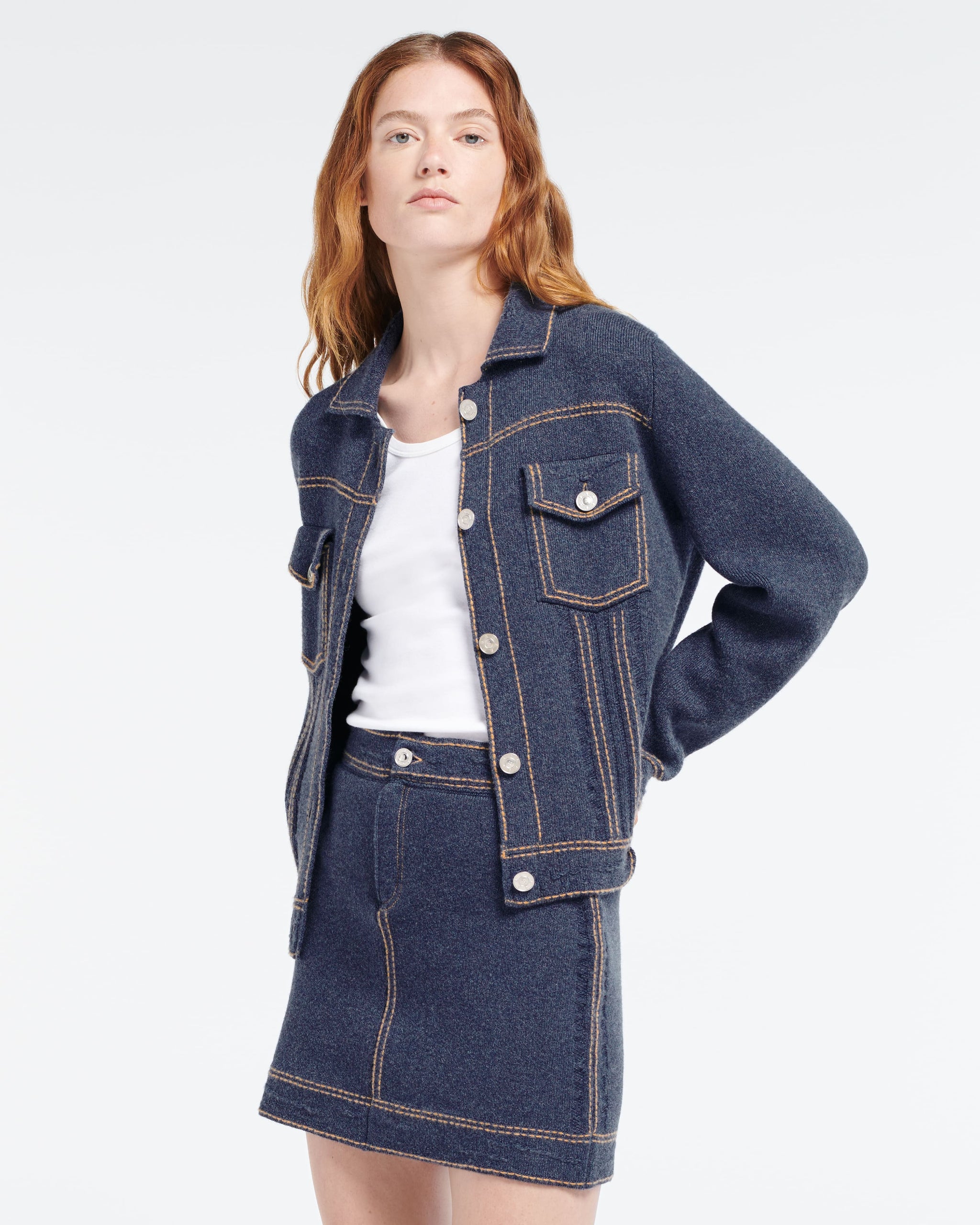 Denim cashmere and cotton skirt | Barrie - Barrie