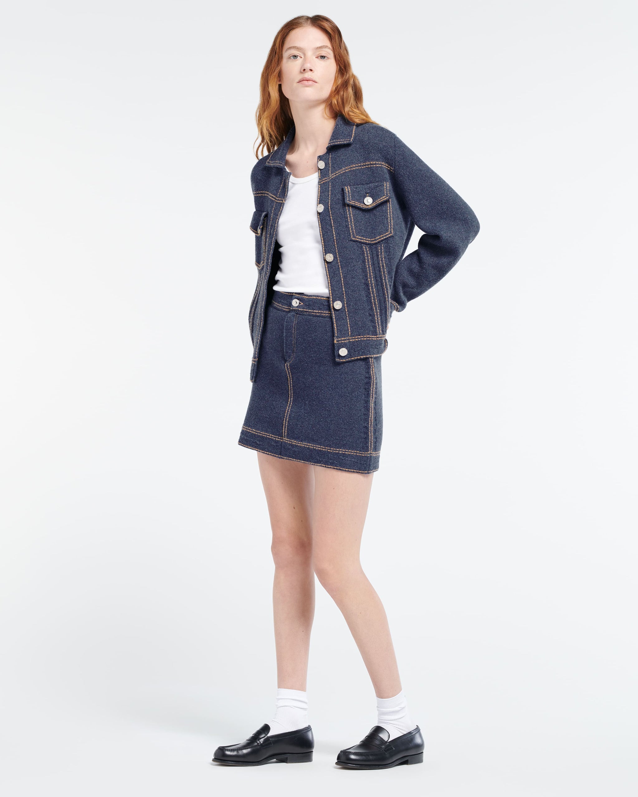 Denim cashmere and cotton skirt | Barrie - Barrie