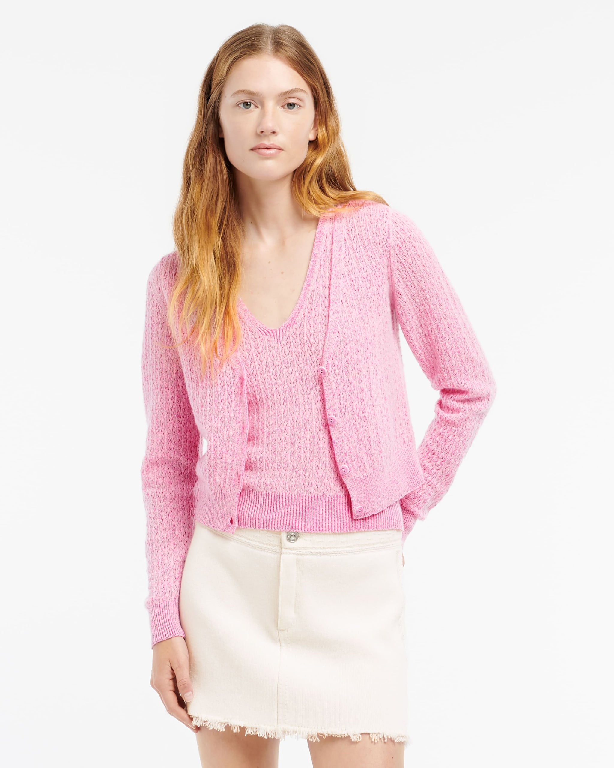 Denim fringed cashmere and cotton miniskirt  | Barrie - Barrie