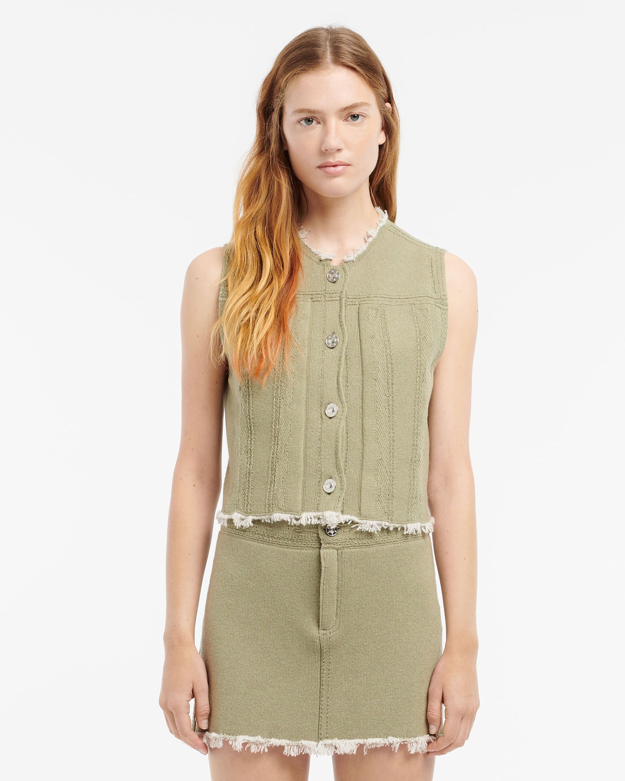 Denim fringed cashmere and cotton miniskirt  | Barrie - Barrie