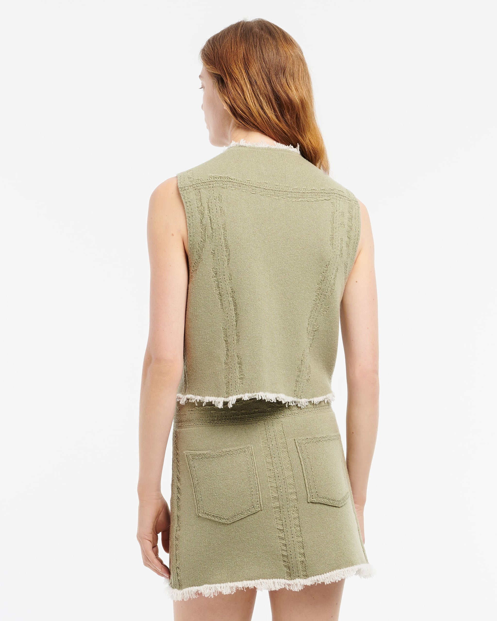 Denim fringed cashmere and cotton miniskirt  | Barrie - Barrie