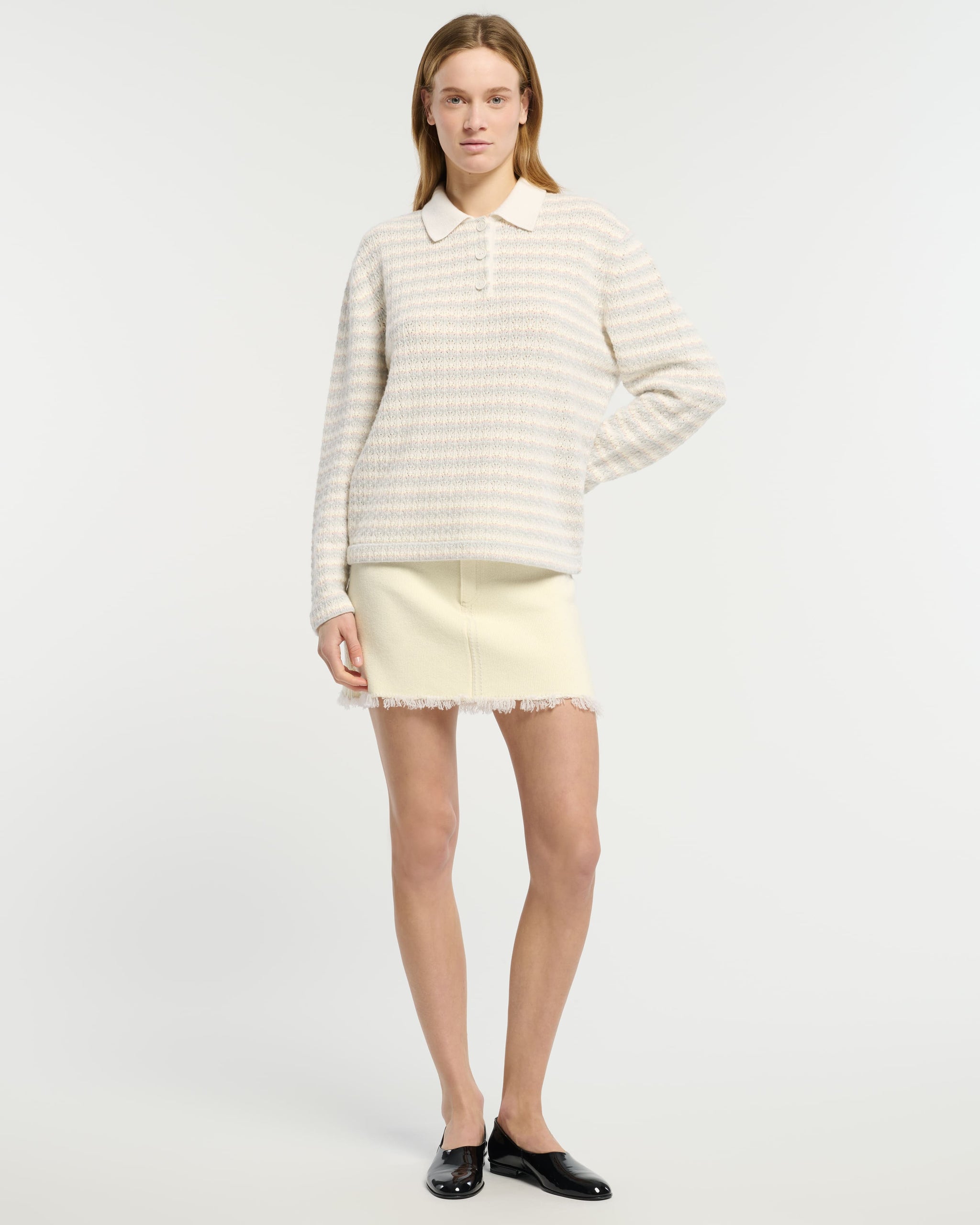 캐시미어와 면 프린지 디테일 데님 미니스커트 | Barrie - Barrie