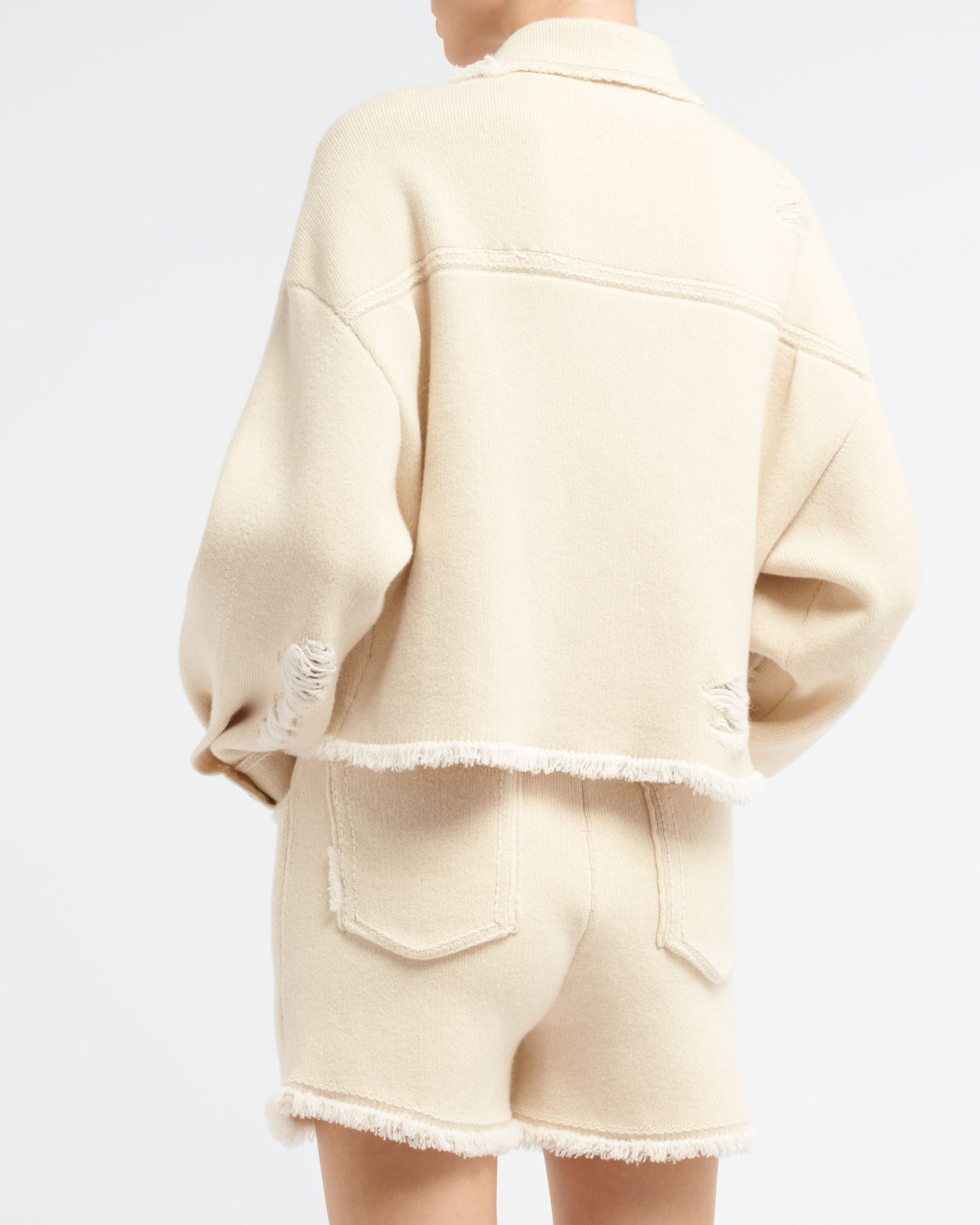 Denim fringed cashmere and cotton shorts | Barrie - Barrie