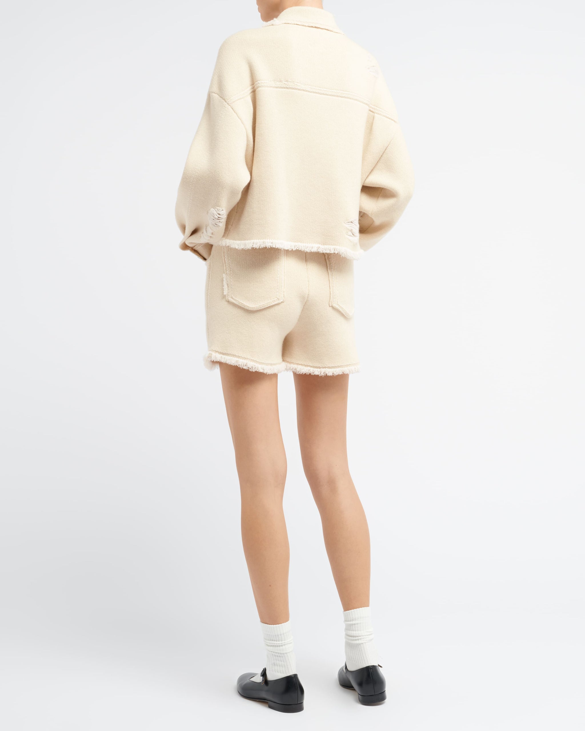 Denim fringed cashmere and cotton shorts | Barrie - Barrie