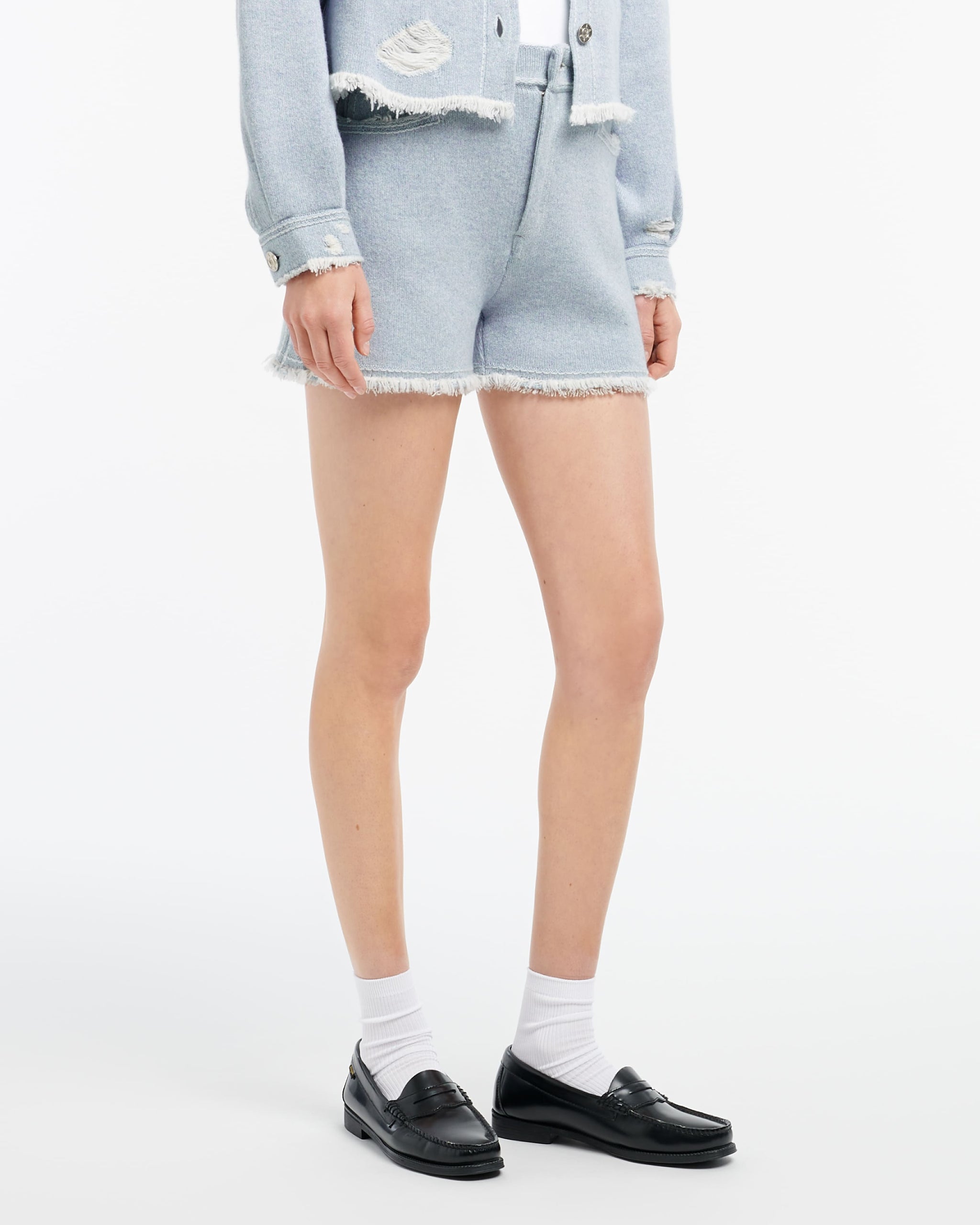 Denim fringed cashmere and cotton shorts | Barrie - Barrie
