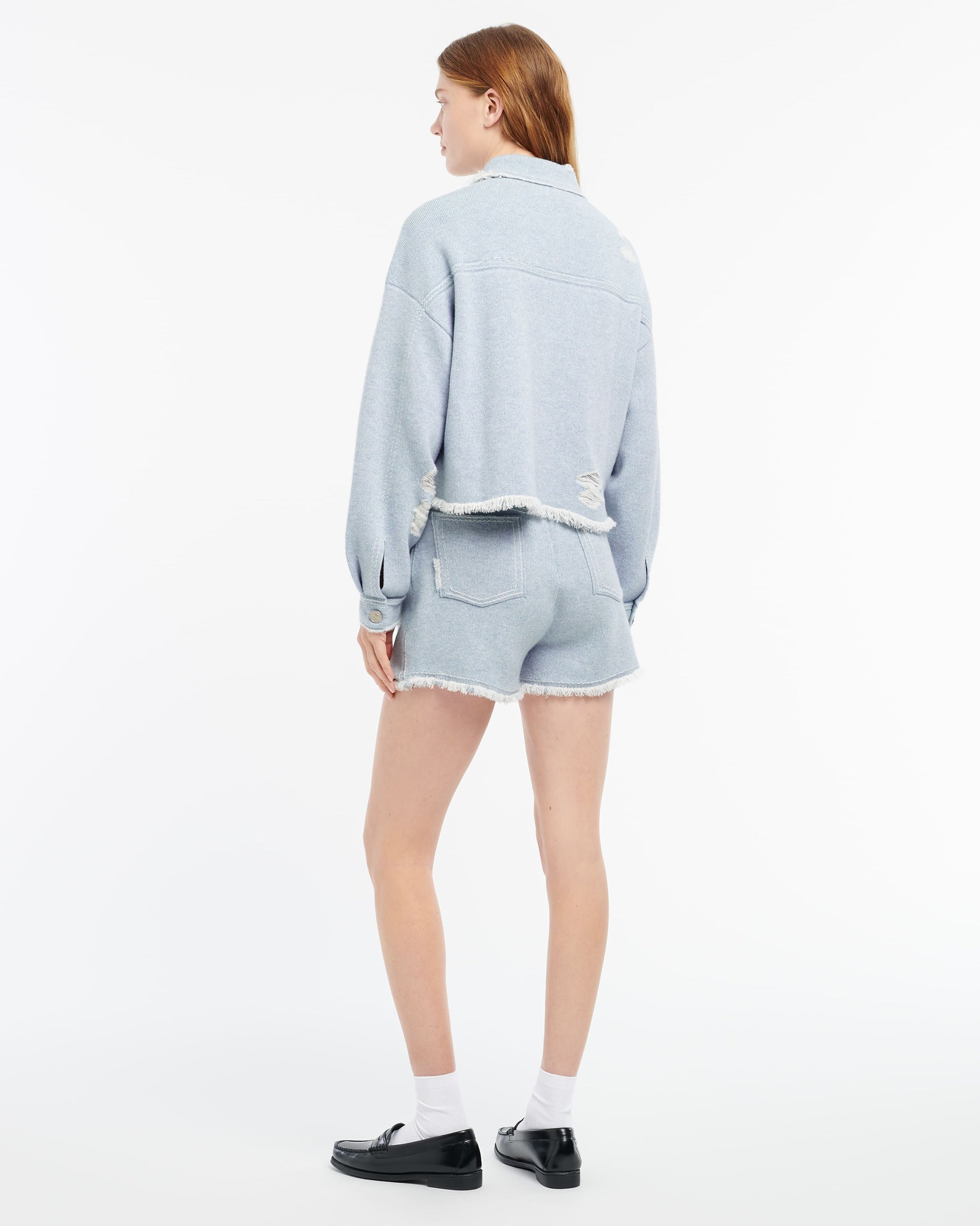 Denim fringed cashmere and cotton shorts | Barrie - Barrie
