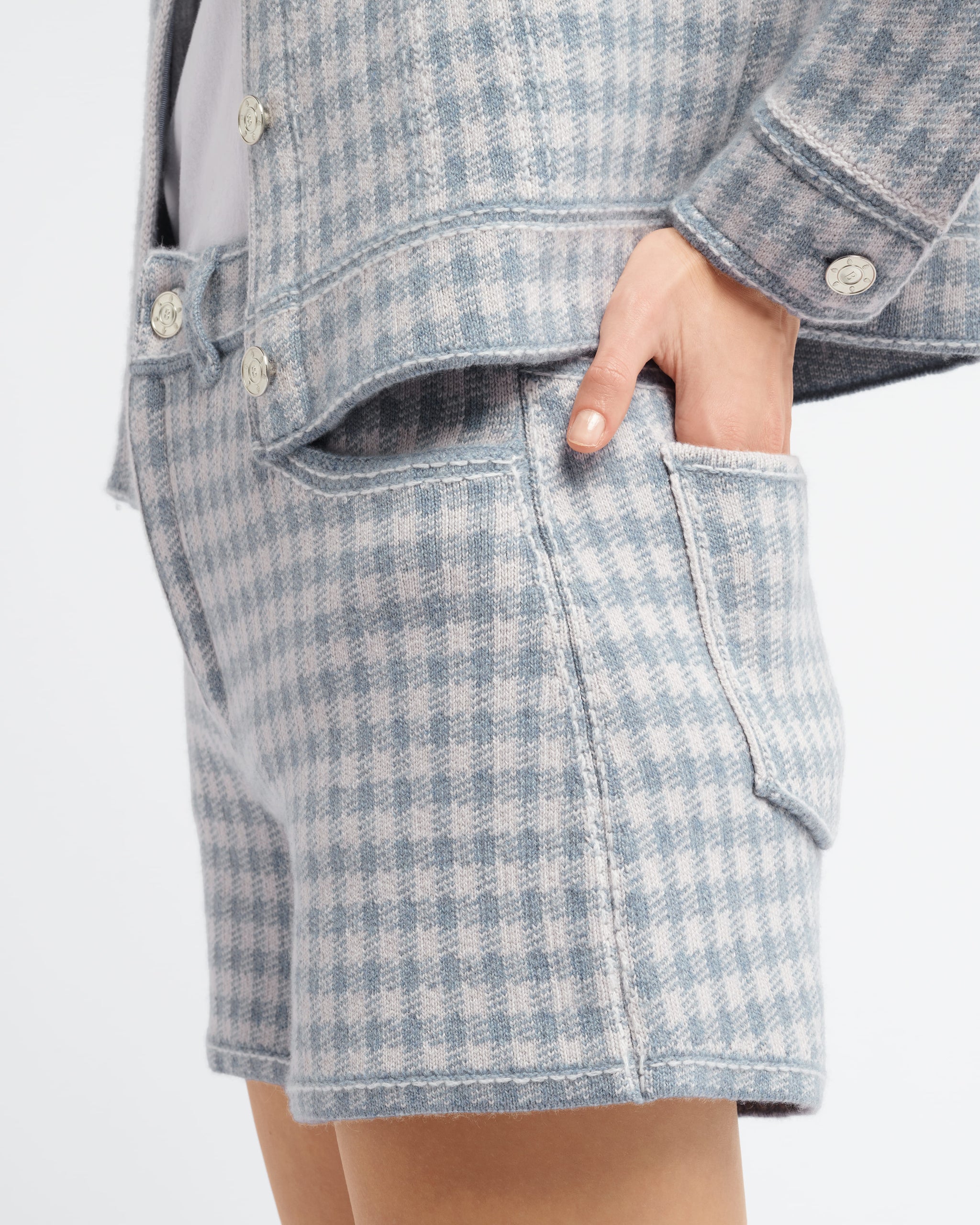 Short Denim en cachemire et coton à motif vichy | Barrie - Barrie