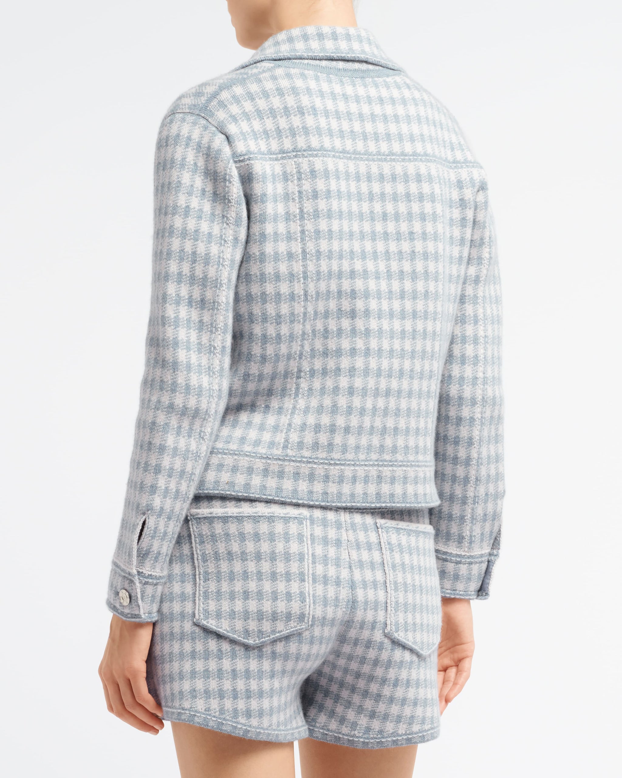 Short Denim en cachemire et coton à motif vichy | Barrie - Barrie