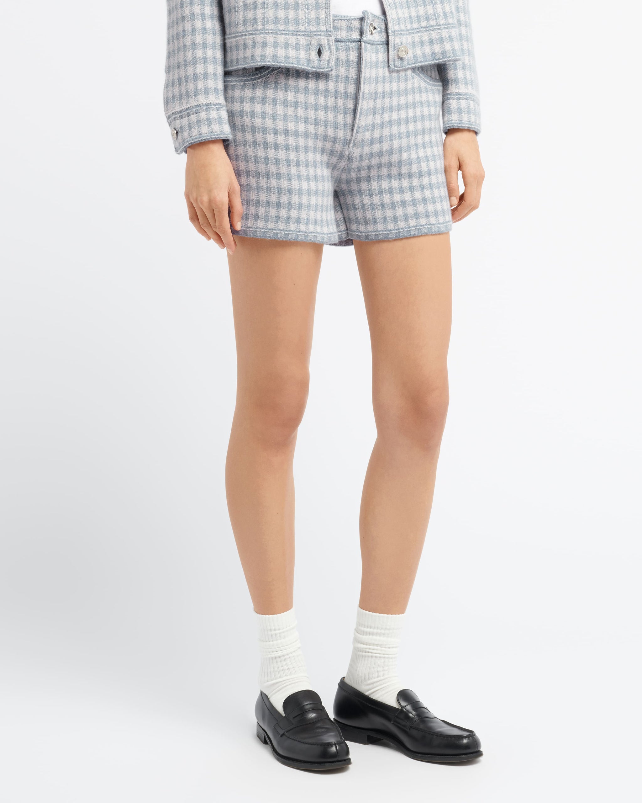 Short Denim en cachemire et coton à motif vichy | Barrie - Barrie