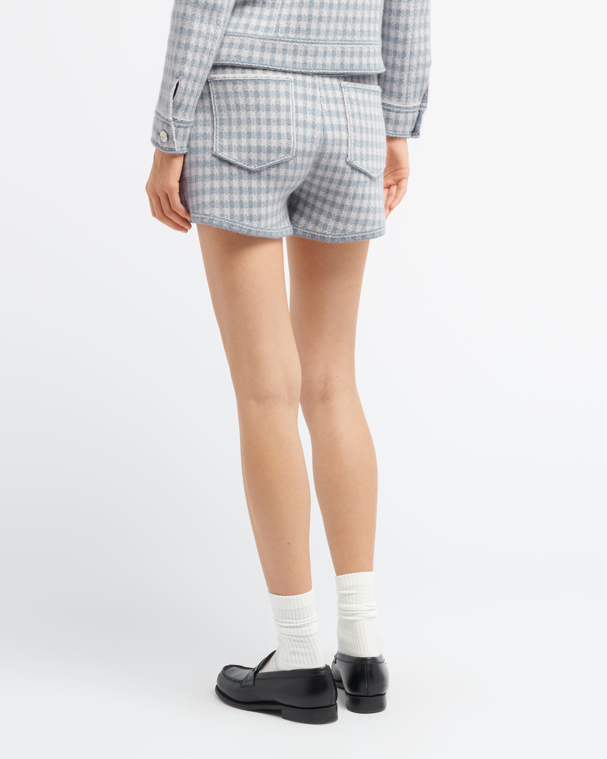 Short Denim en cachemire et coton à motif vichy | Barrie - Barrie