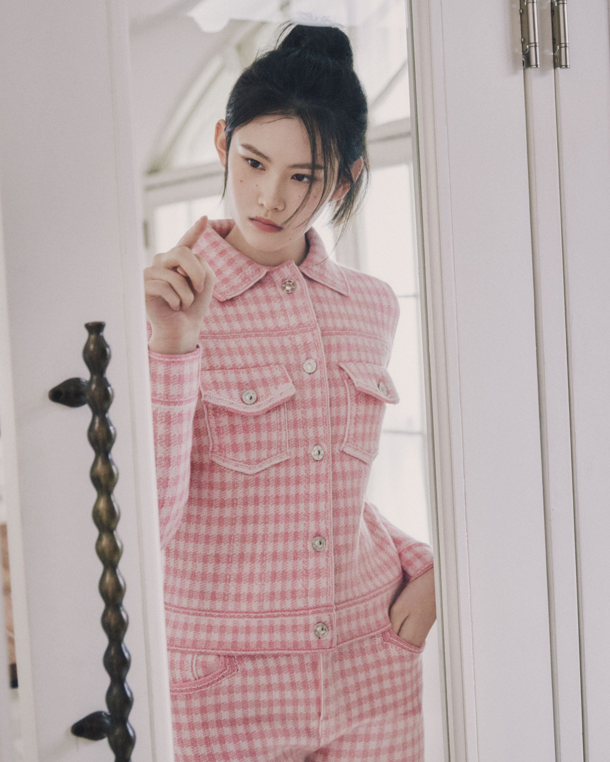 Short Denim en cachemire et coton à motif vichy | Barrie - Barrie