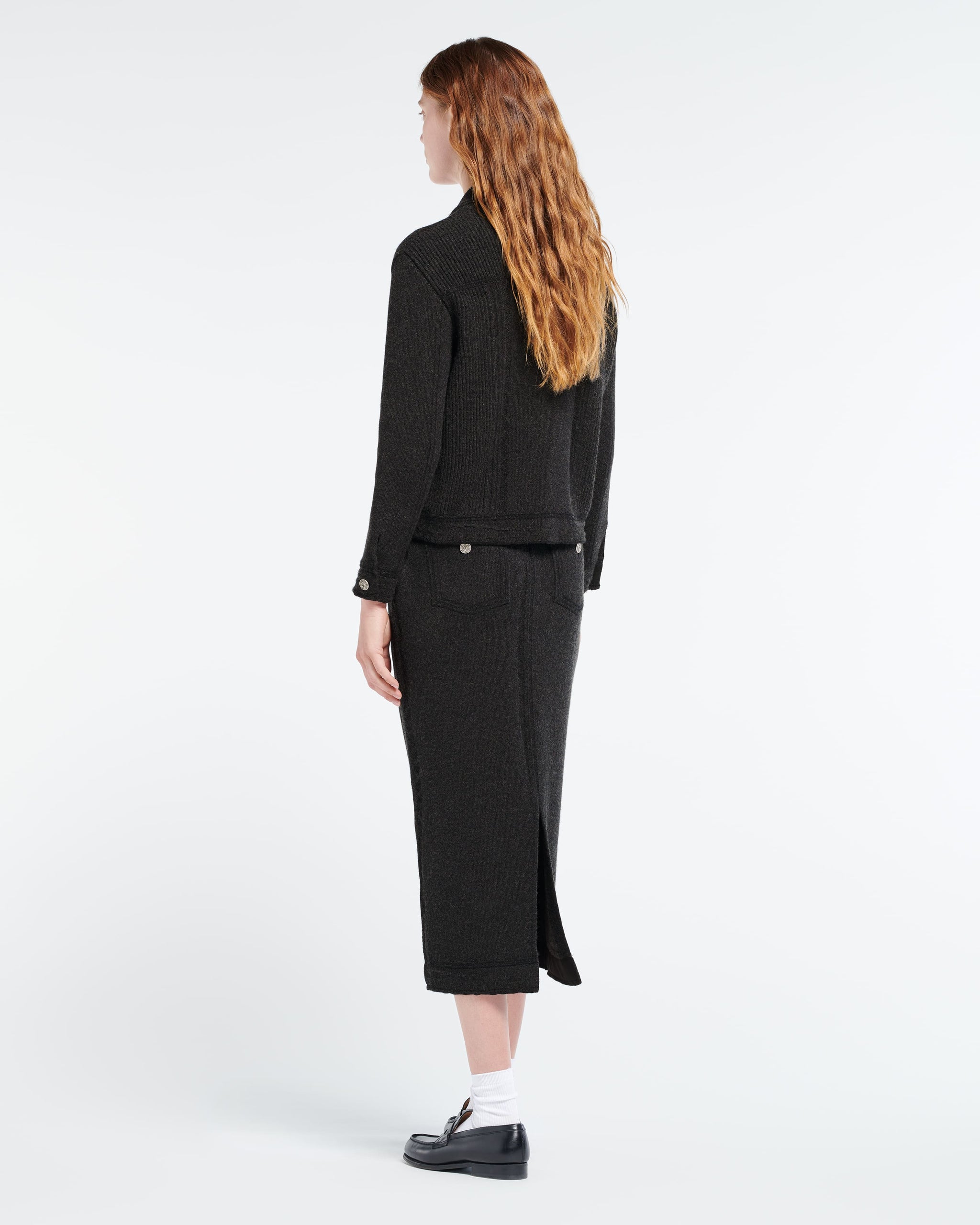 Long Denim skirt in cashmere and cotton | Barrie - Barrie