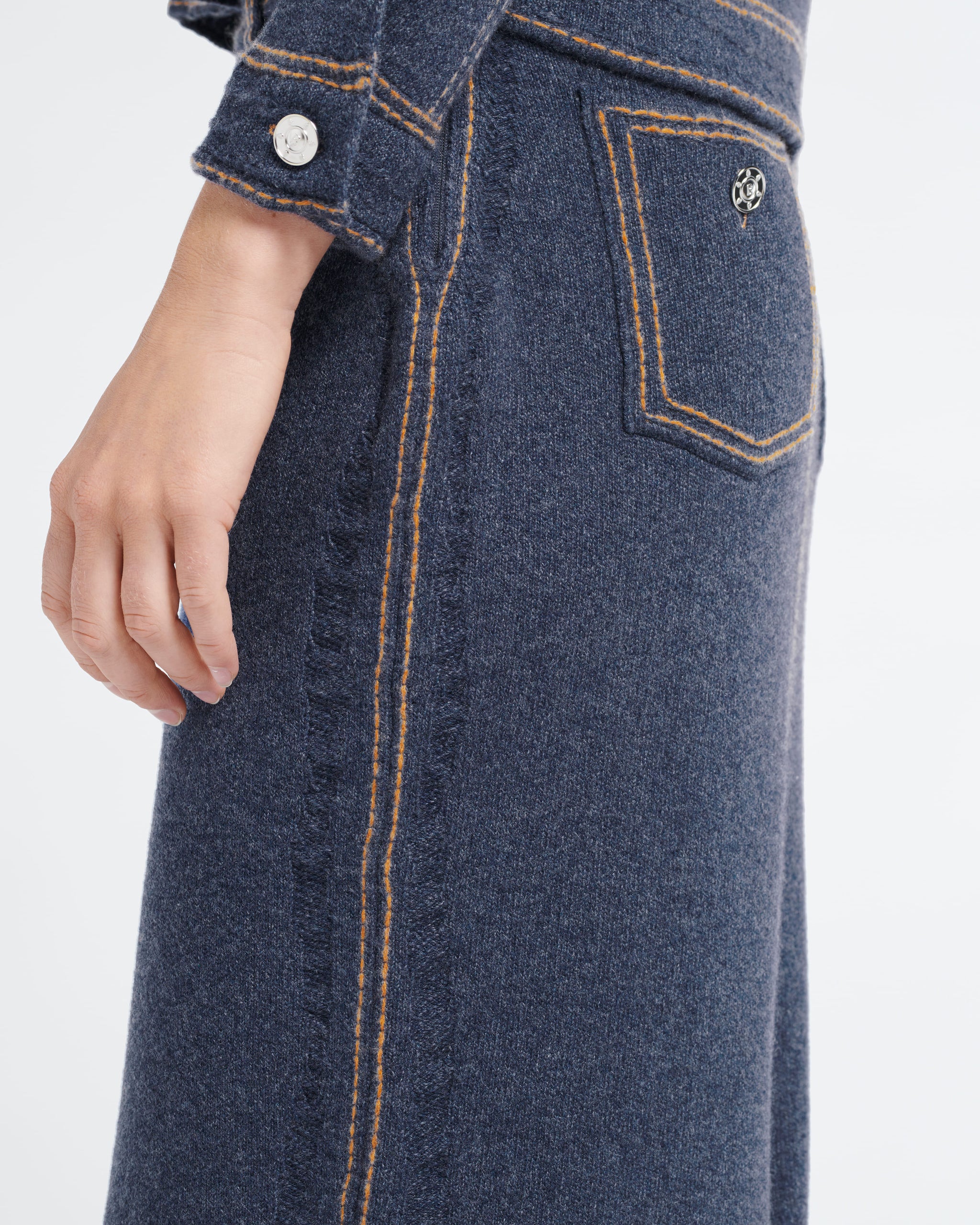 Long Denim skirt in cashmere and cotton | Barrie - Barrie