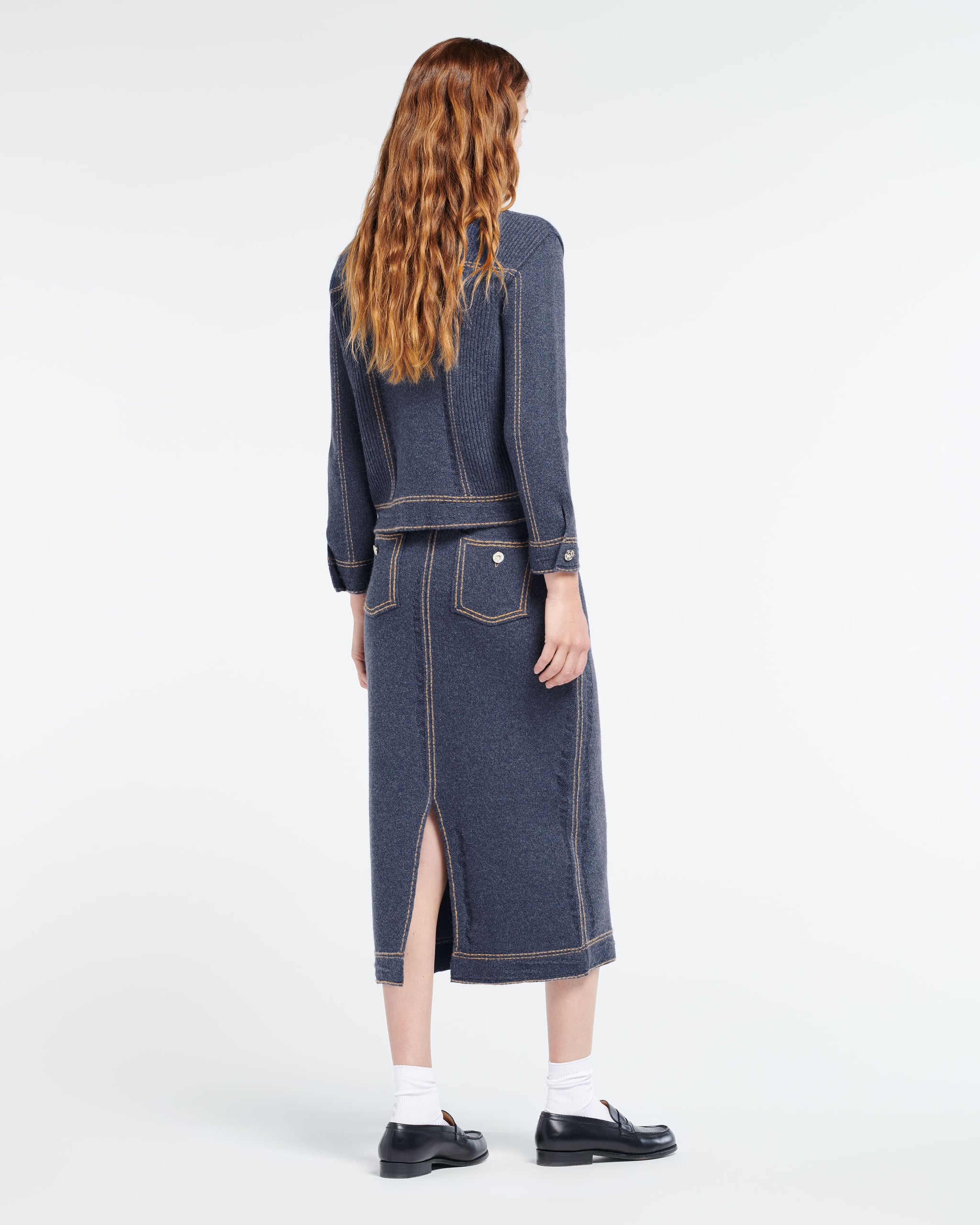 Long Denim skirt in cashmere and cotton | Barrie - Barrie