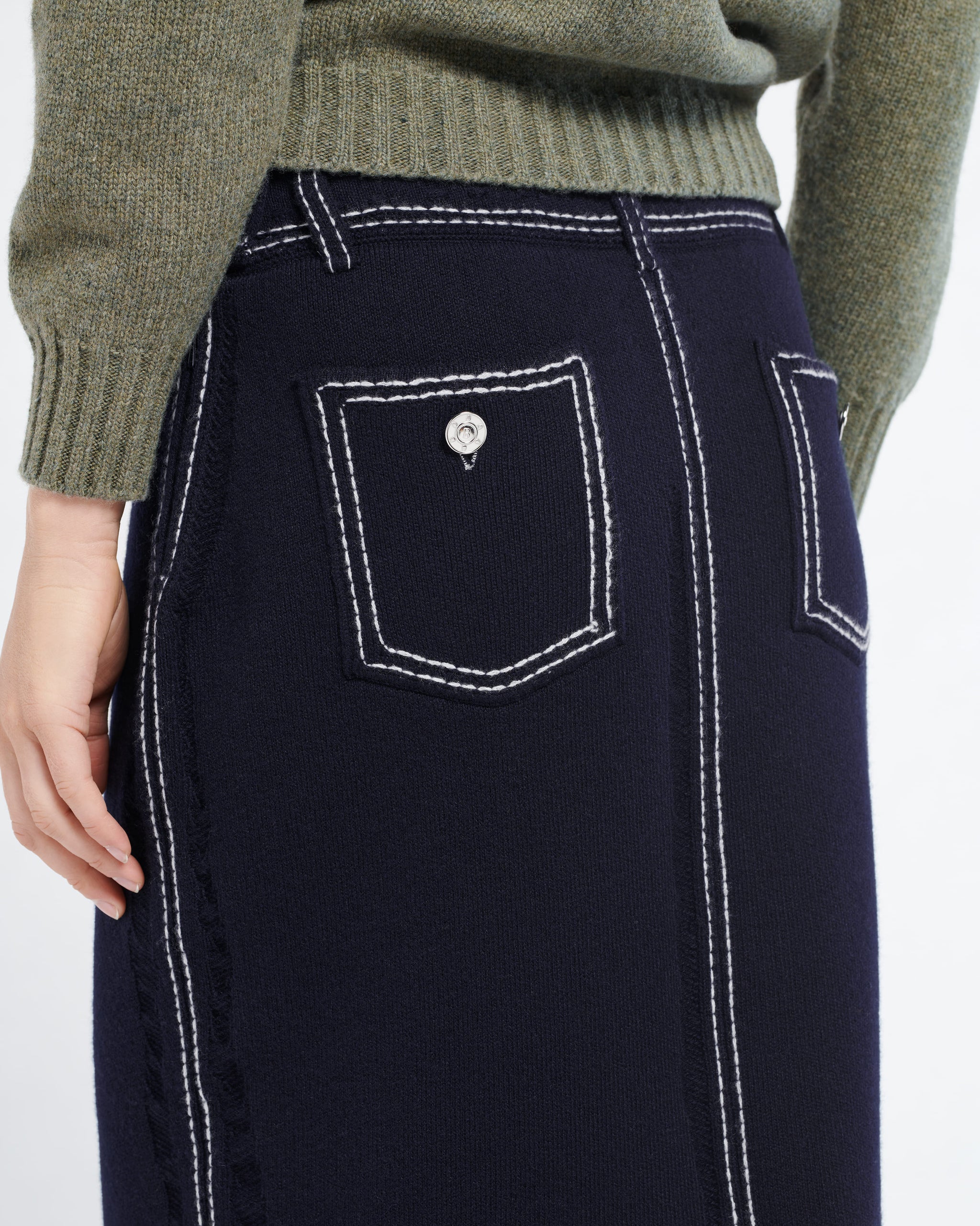 Long Denim skirt in cashmere and cotton | Barrie - Barrie