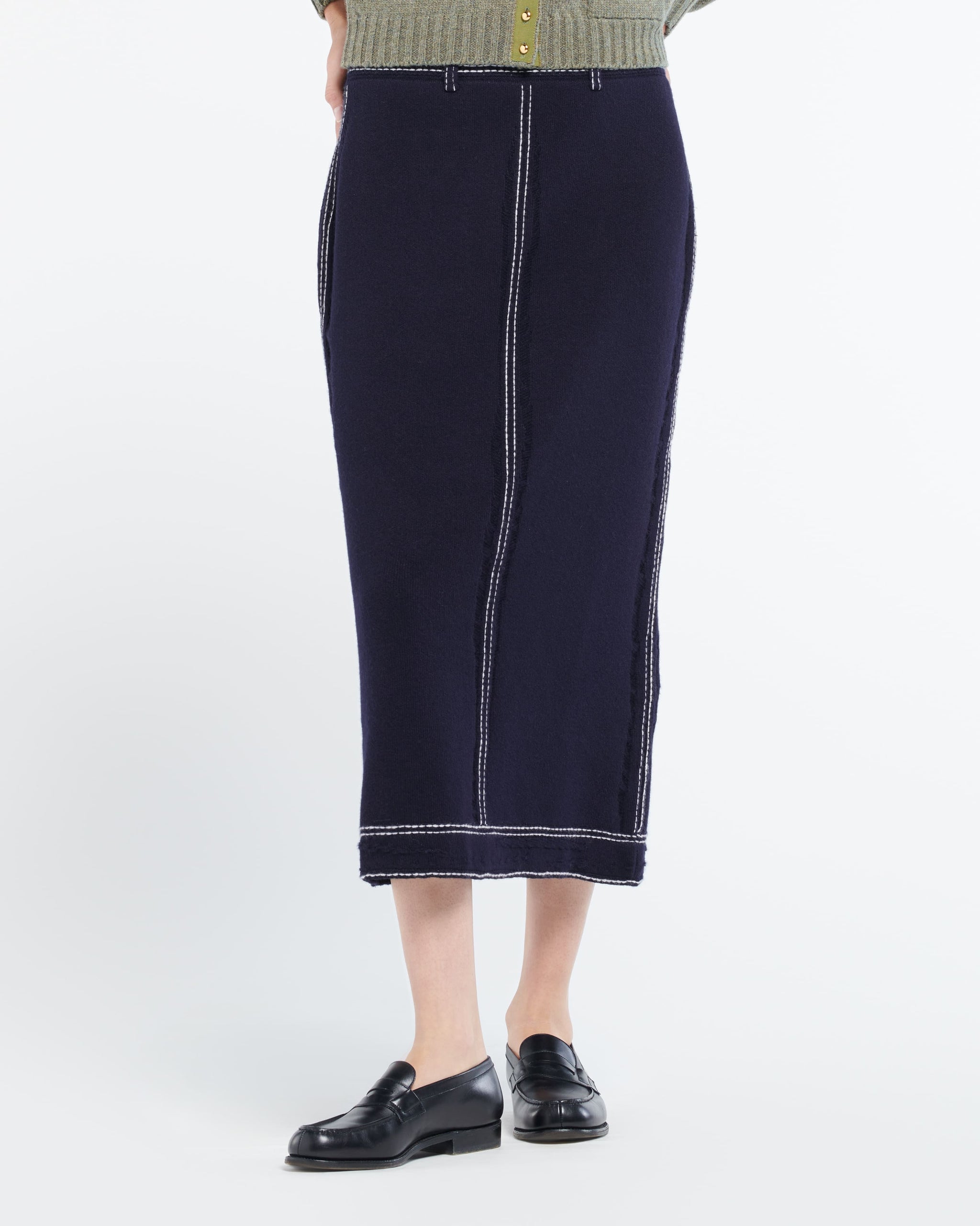 Long Denim skirt in cashmere and cotton | Barrie - Barrie