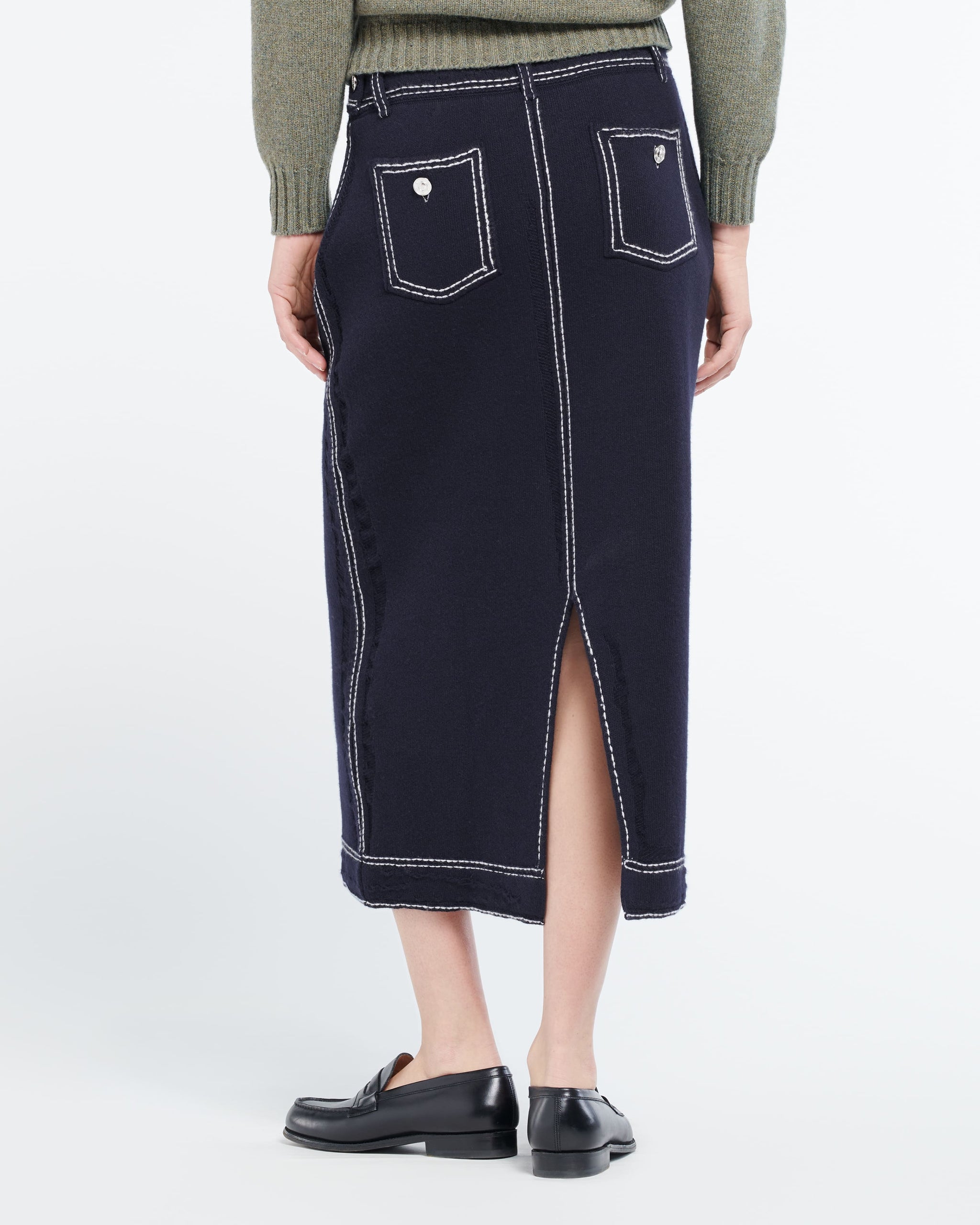 Long Denim skirt in cashmere and cotton | Barrie - Barrie