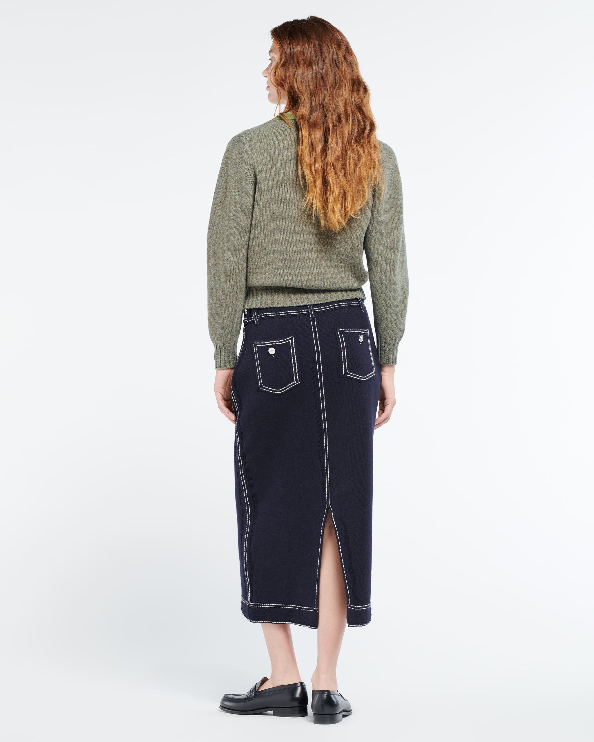 Long Denim skirt in cashmere and cotton | Barrie - Barrie