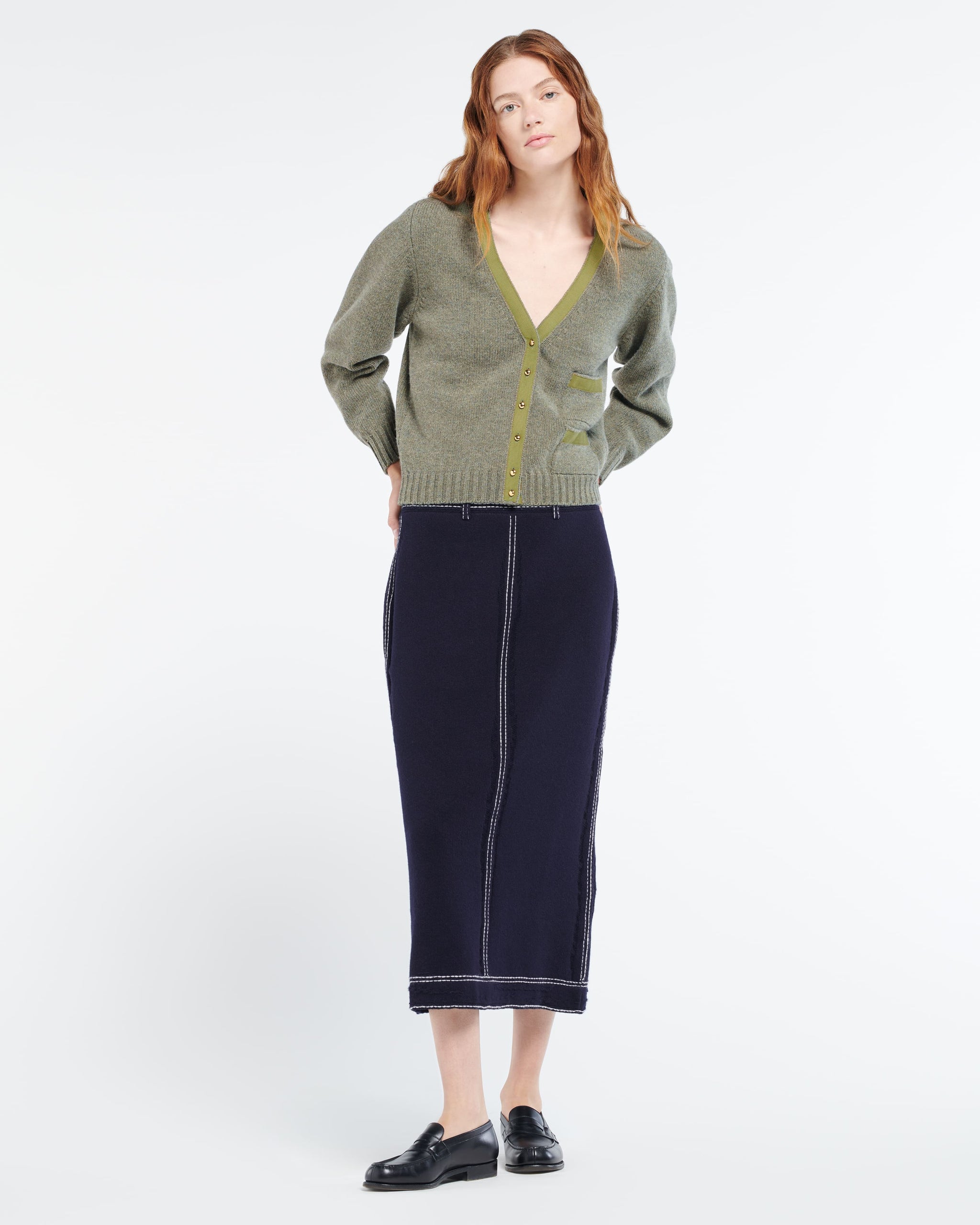 Long Denim skirt in cashmere and cotton | Barrie - Barrie