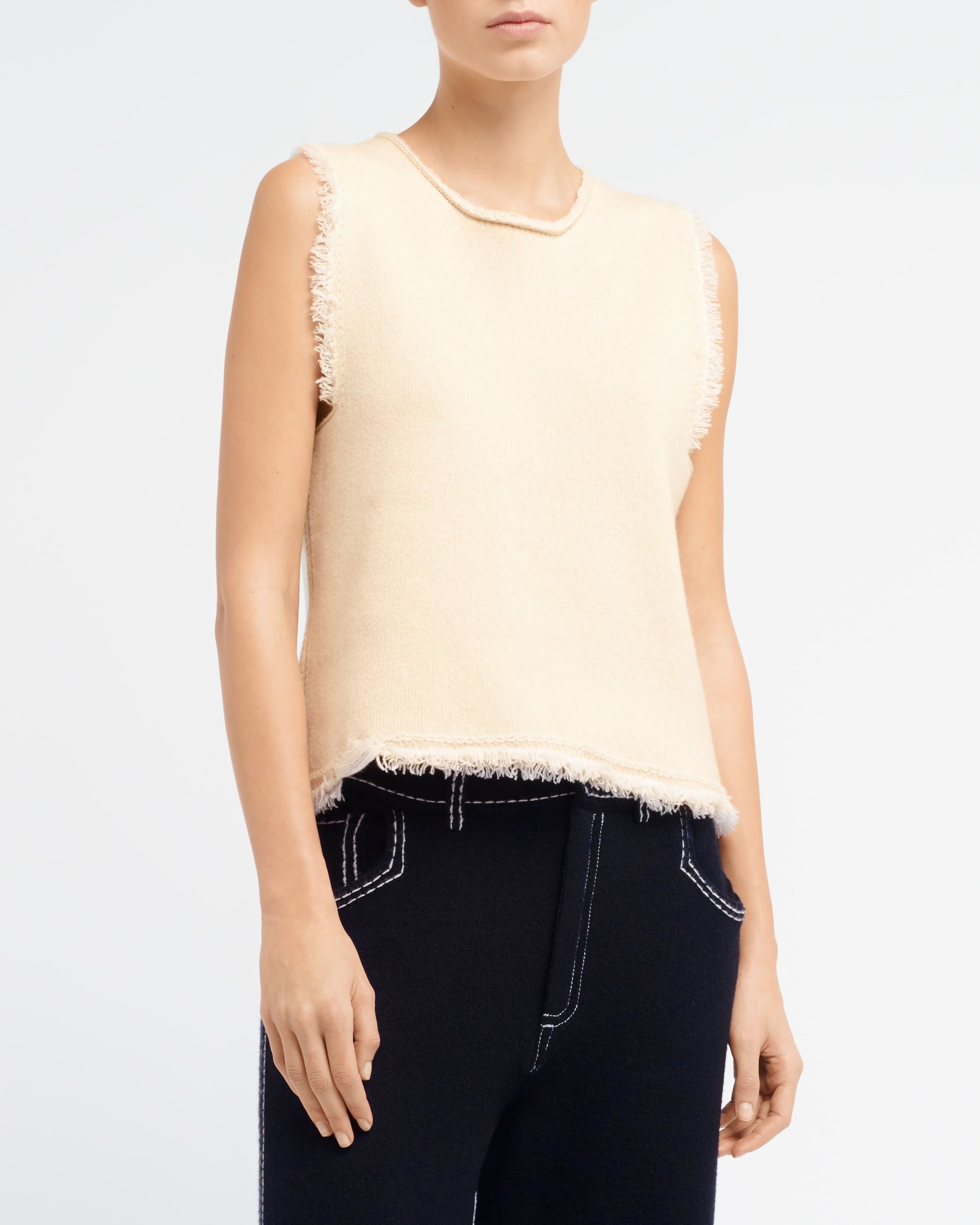 Denim Fringed cashmere and cotton top | Barrie - Barrie