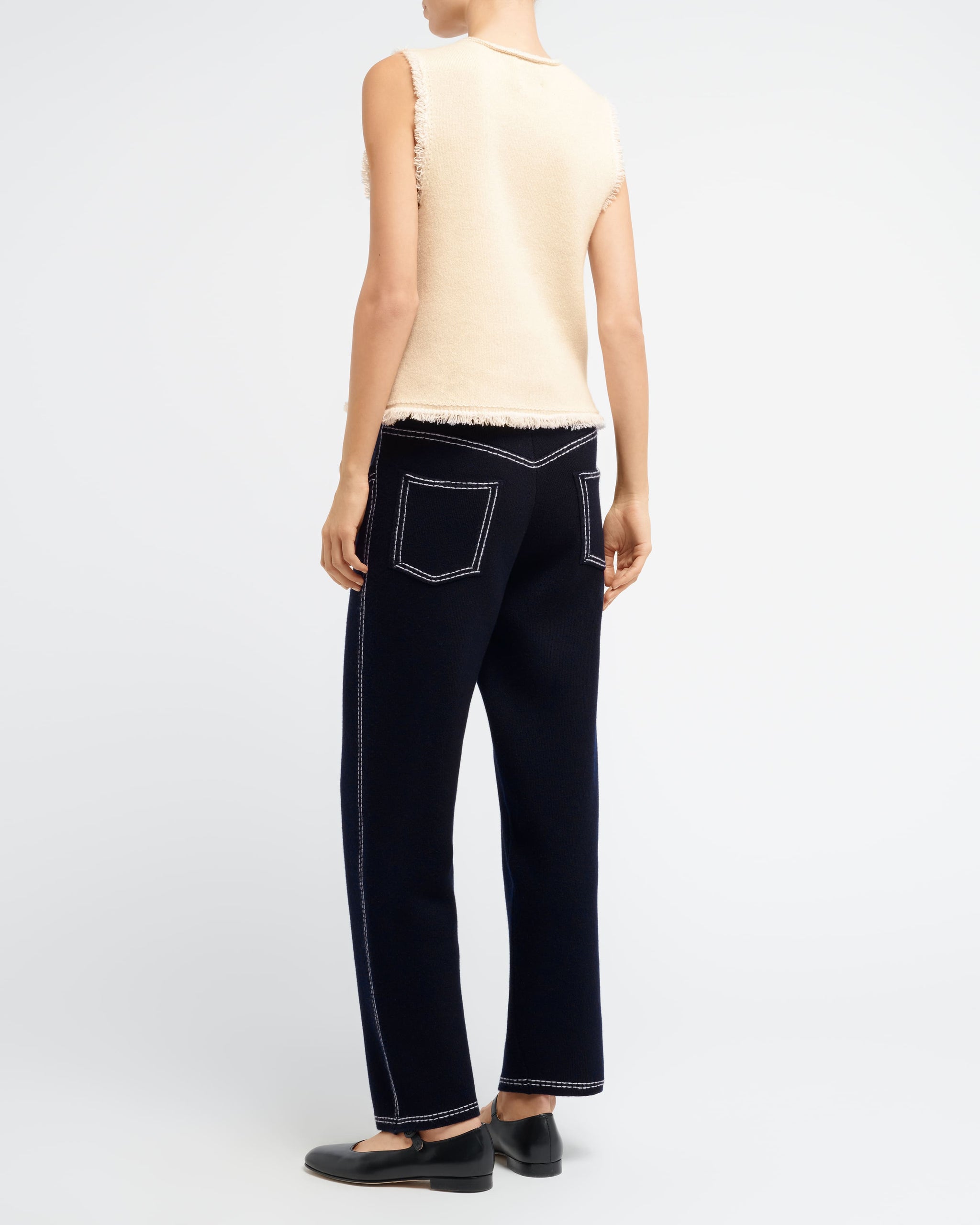 Denim Fringed cashmere and cotton top | Barrie - Barrie